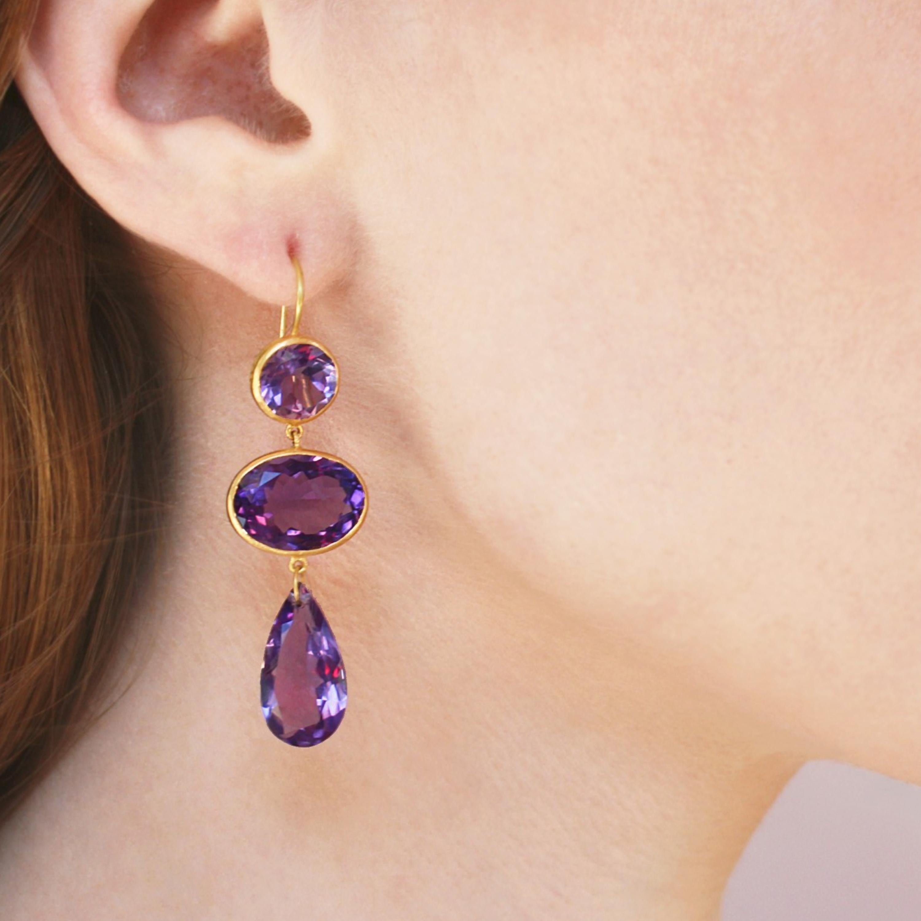Ico & the Bird Fine Jewelry 35 carats Amethyst 22k Gold Earrings  In New Condition In Los Angeles, CA