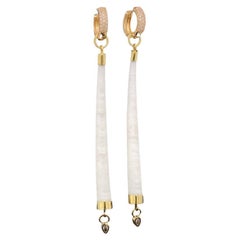 Extra Large Dentalium Shell Earrings with Diamonds on Gold and Diamond Hoops