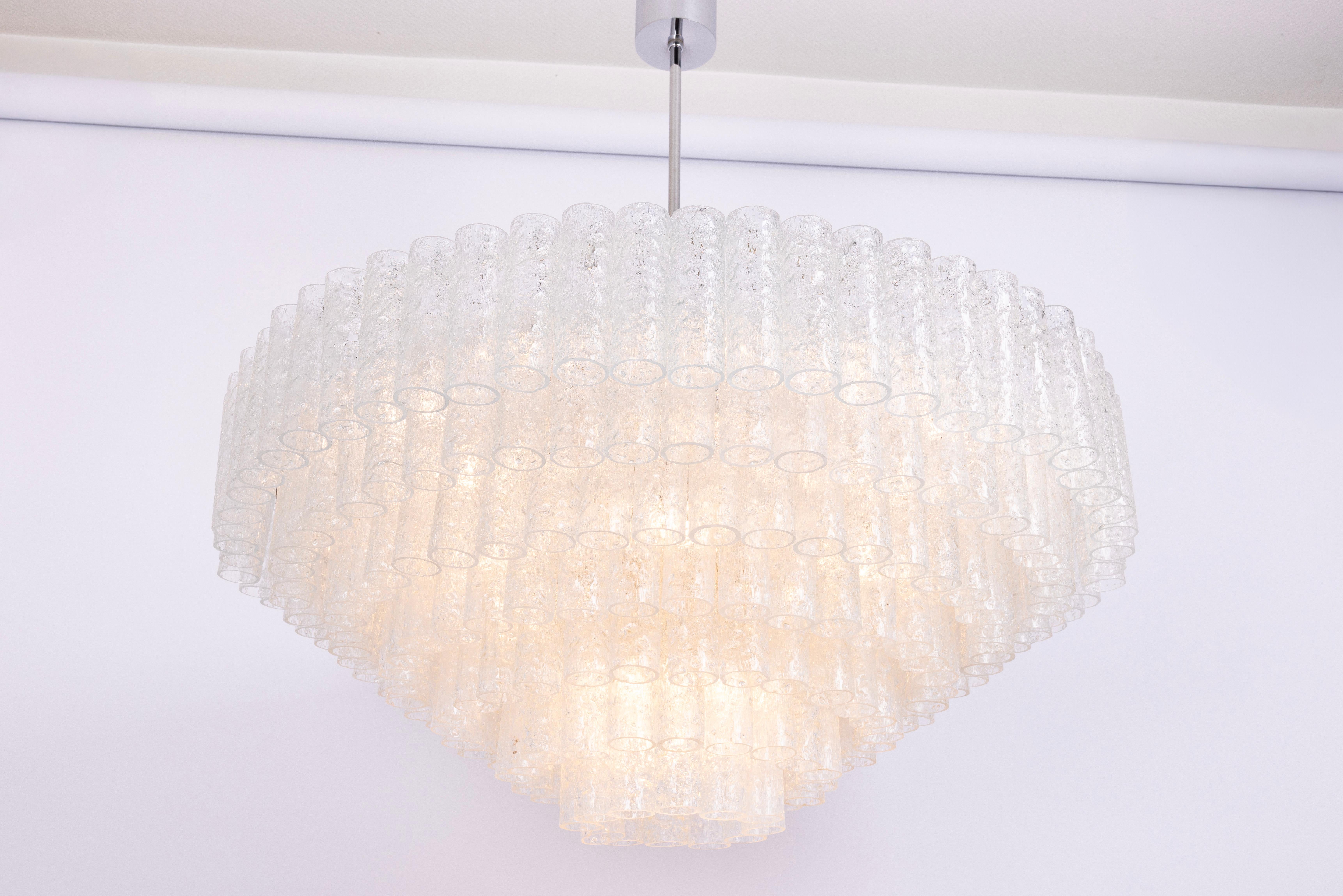 Mid-Century Modern Extra Large Doria Ice Glass Tubes Chandelier, Germany, 1960s For Sale
