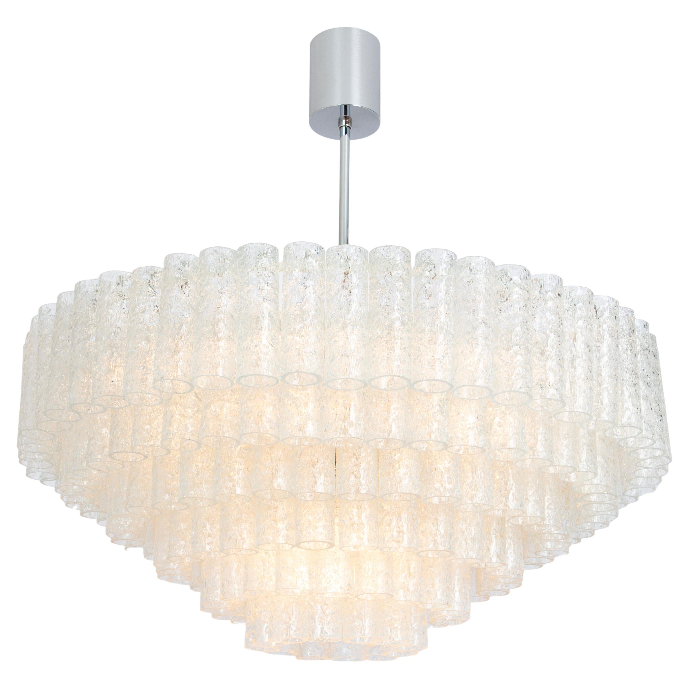Lustre extra large en tubes de verre glacé Doria, Allemagne, années 1960
