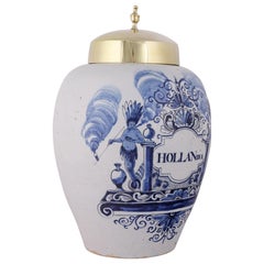 Extra Large Dutch Delft Tobacco Jar with Original Lid: Hollandia, 18th Century