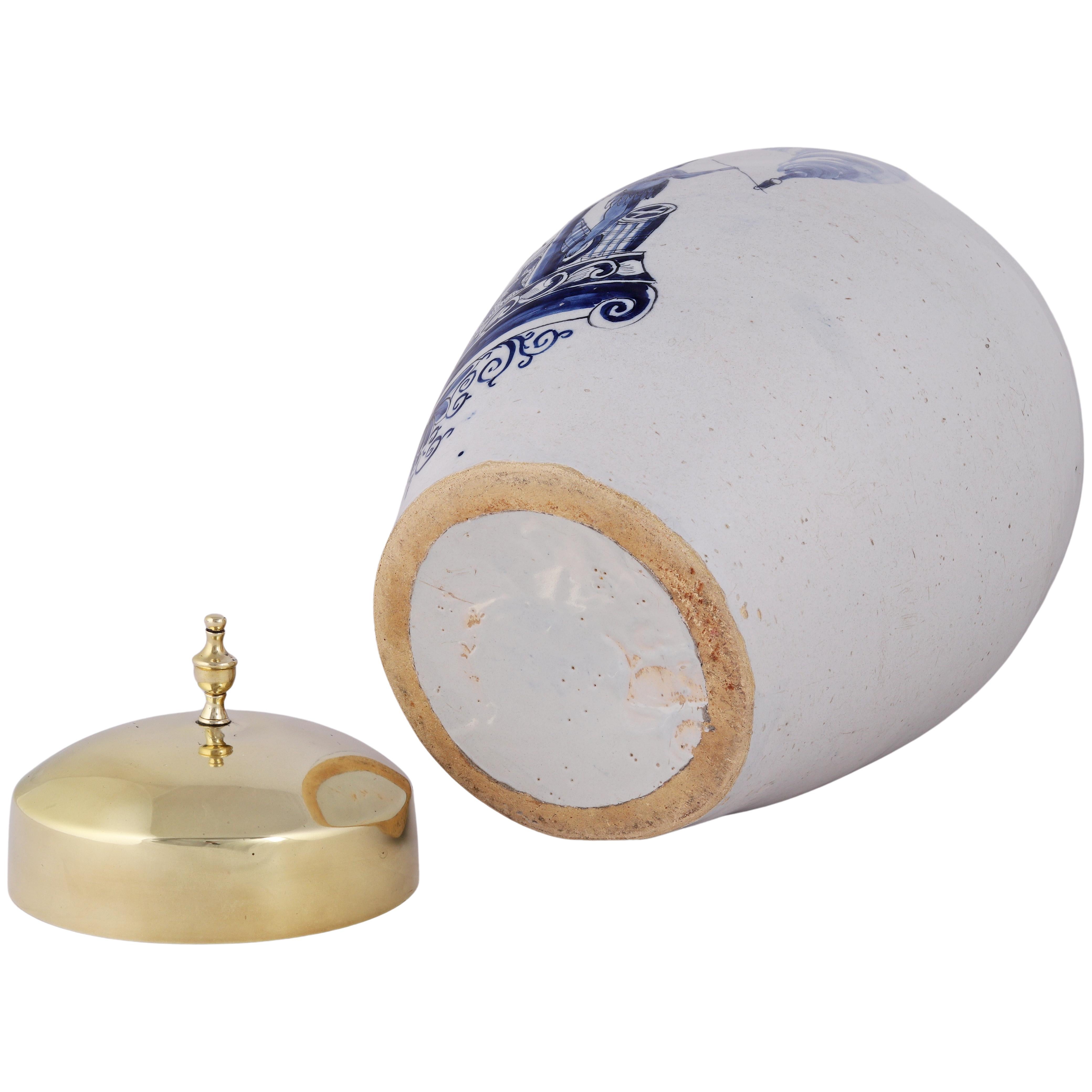 Extra large pot à tabac hollandais de Delft avec couvercle d'origine : Hollandia, 18ème siècle Bon état - En vente à AMSTERDAM, NH