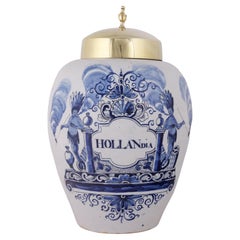 Tarro de tabaco holandés de Delft extragrande con tapa original: Hollandia, Siglo XVIII