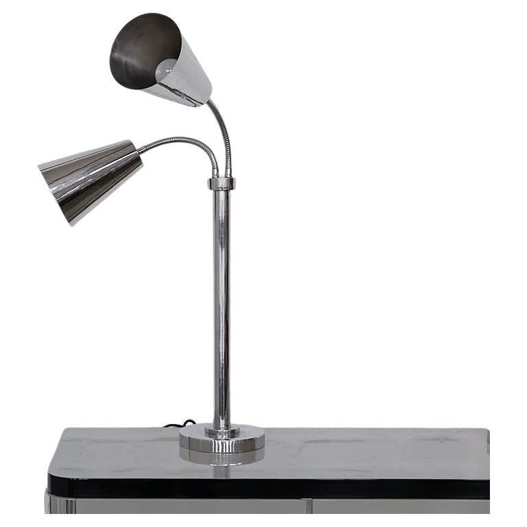 Extra-Large D.W. Haber adjustable Double-Head Table Lamp, Chrome, USA, Mid-20th For Sale