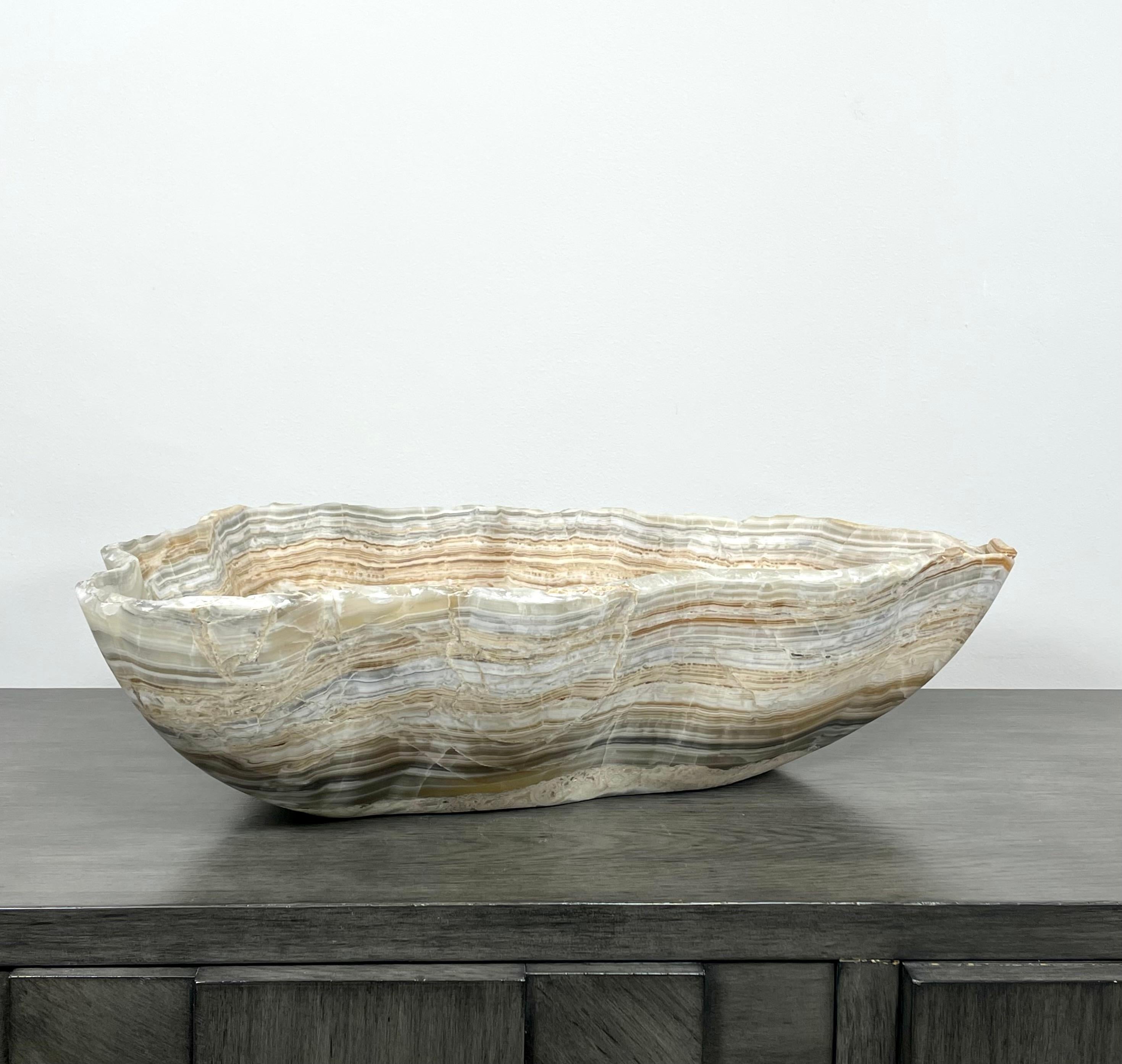 Contemporary Extra Large Earth Toned Onyx Bowl For Sale