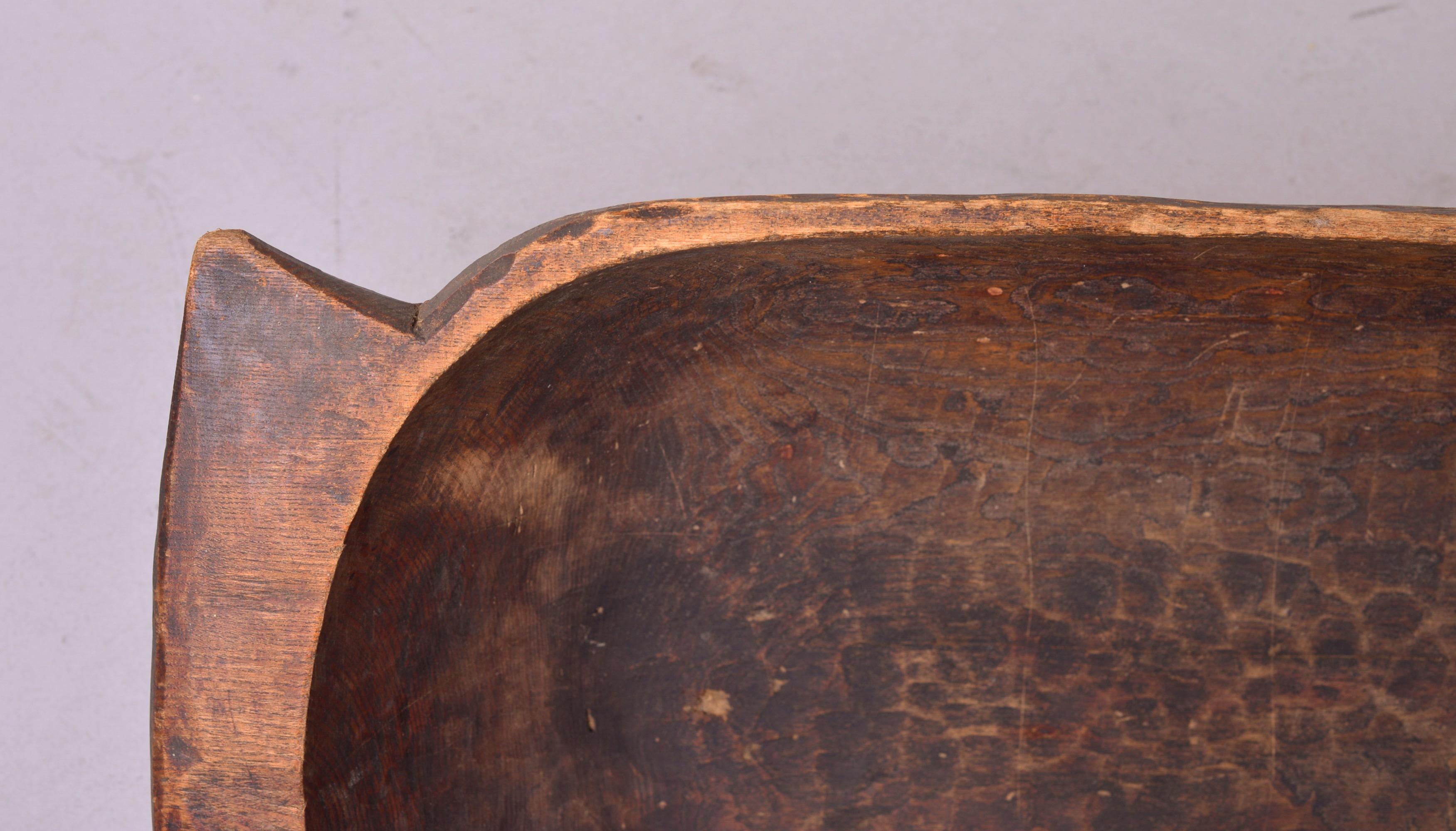 20th Century Extra Large Eastern European Hand Carved Dark Wood Dough Bowl For Sale