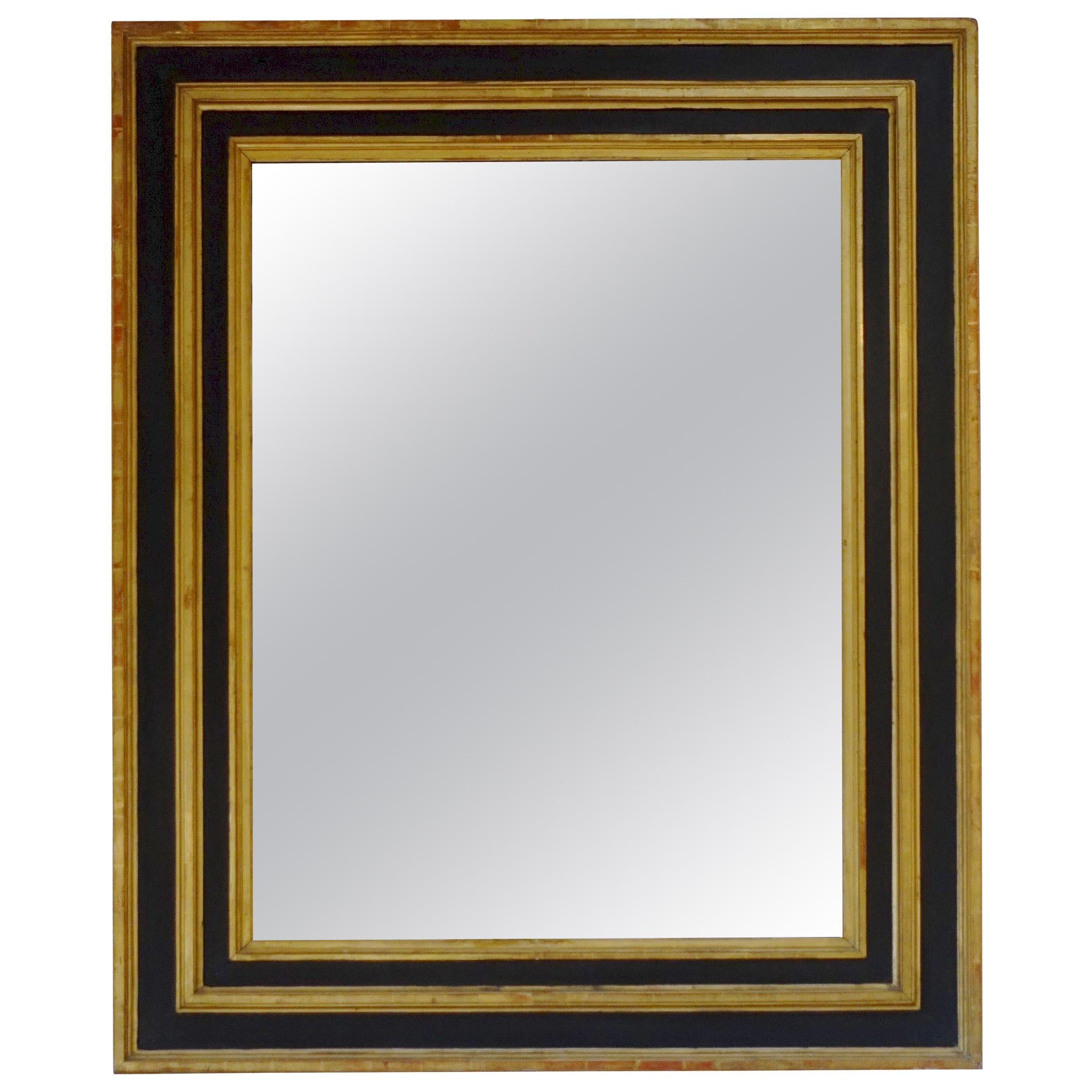Extra Large Ebonized Black and Gold Gilt Frame Mirror, France, 19th Century