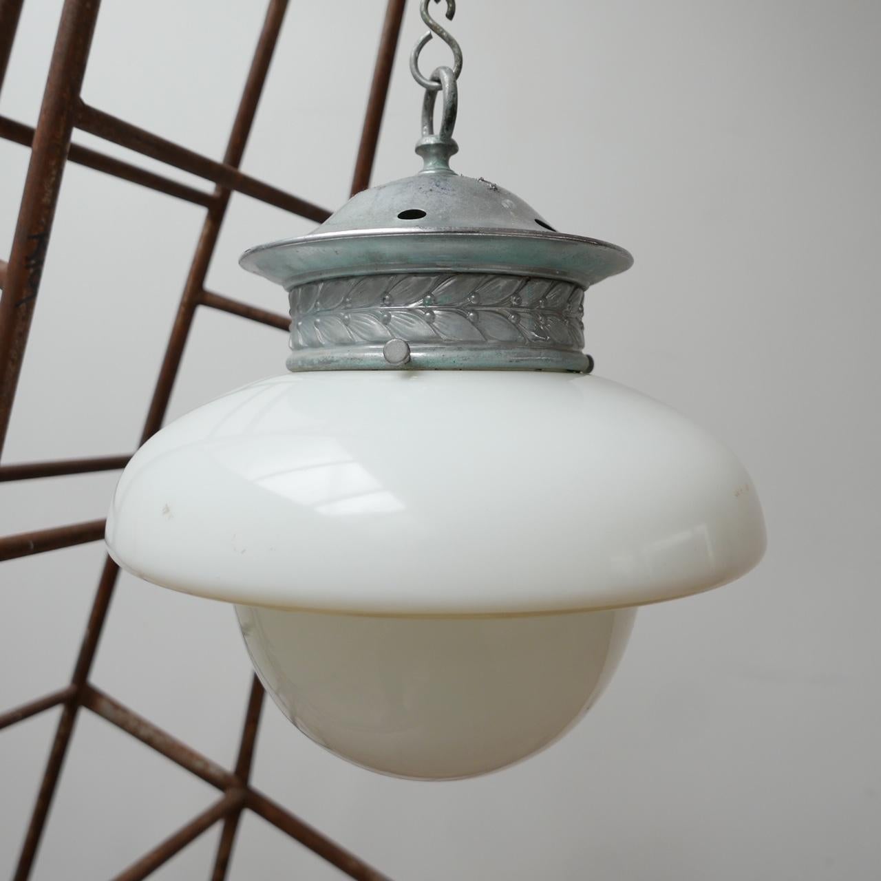 Extra Large English Opaline and Clear Glass Pendant Light 4