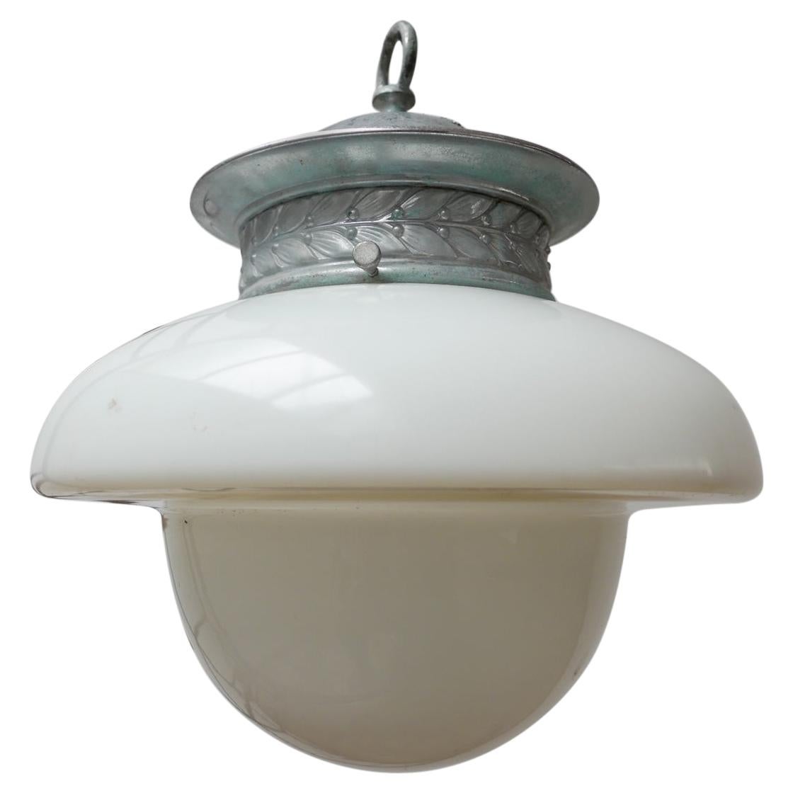 Extra Large English Opaline and Clear Glass Pendant Light