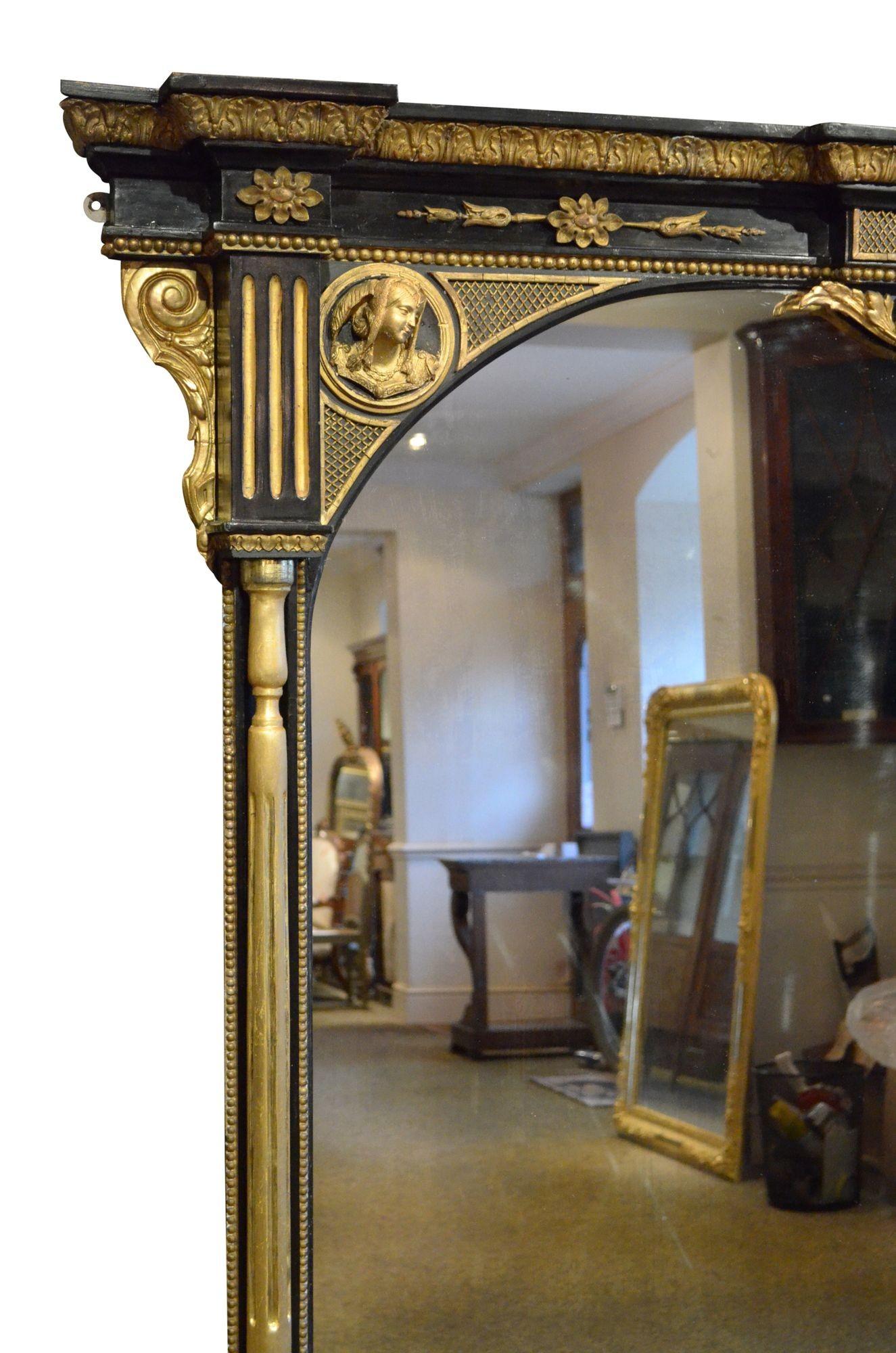 19th Century Extra Large English Victorian Overmantel Mirror H164cm For Sale