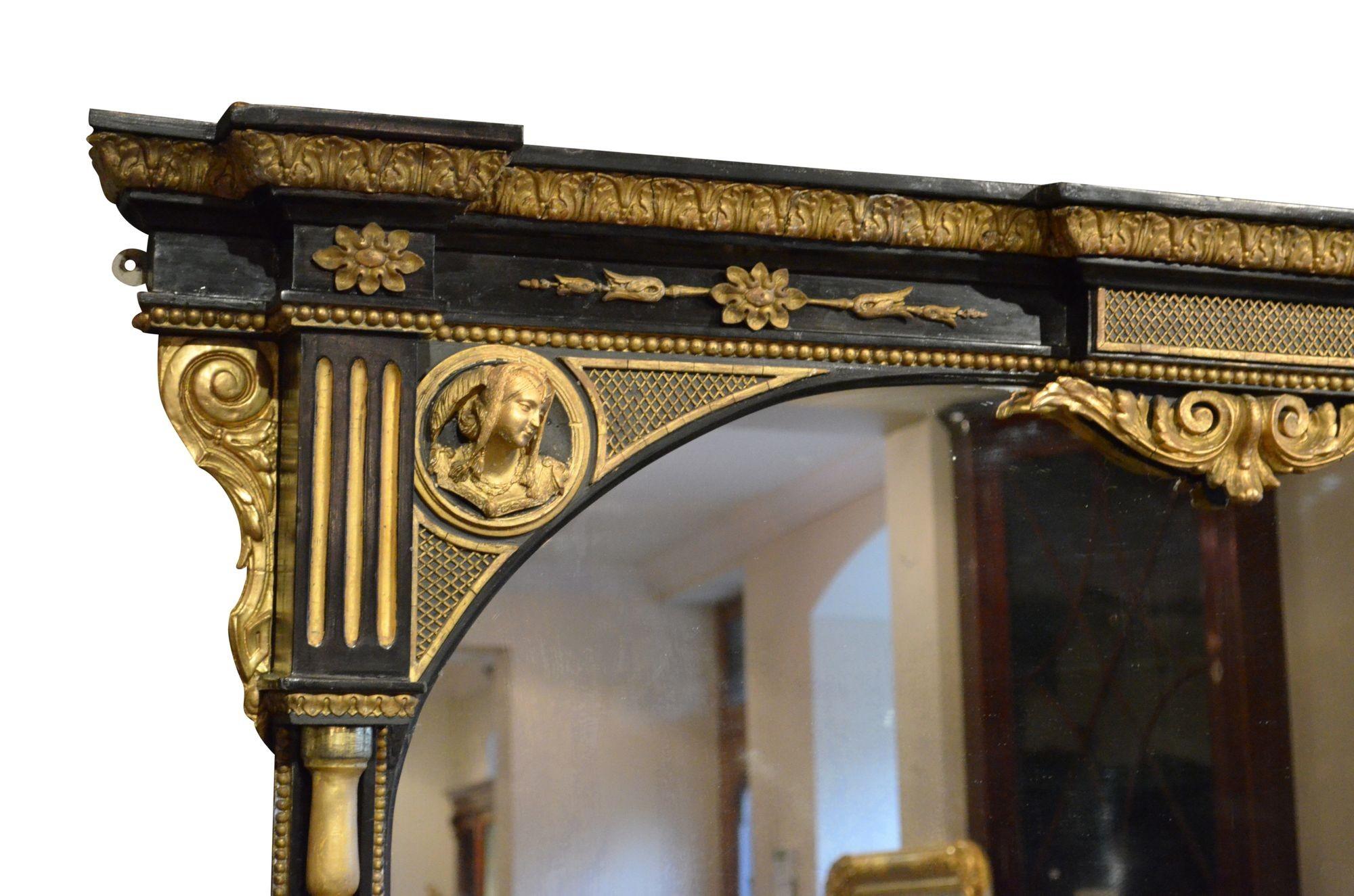 Gesso Extra Large English Victorian Overmantel Mirror H164cm For Sale