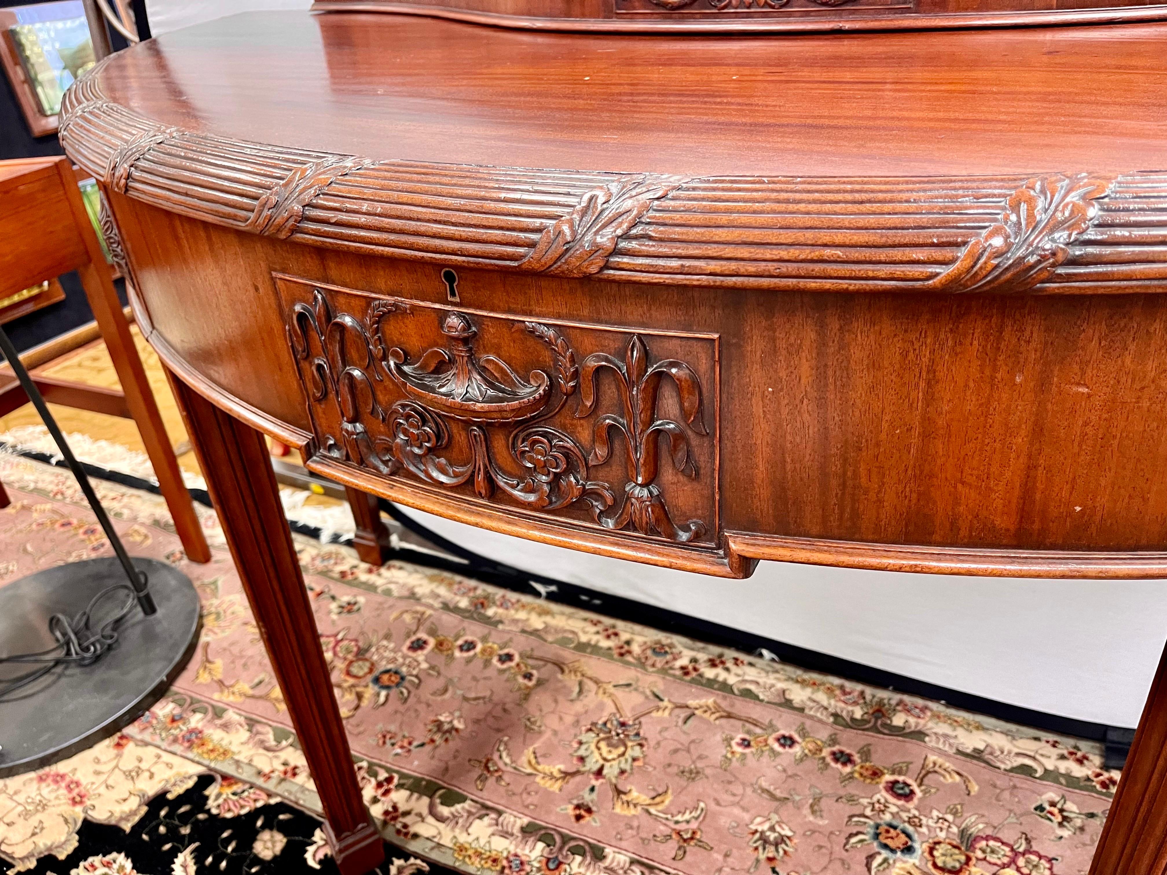 Mahogany Extra Large English Vintage English Hepplewhite Style Demilune Table