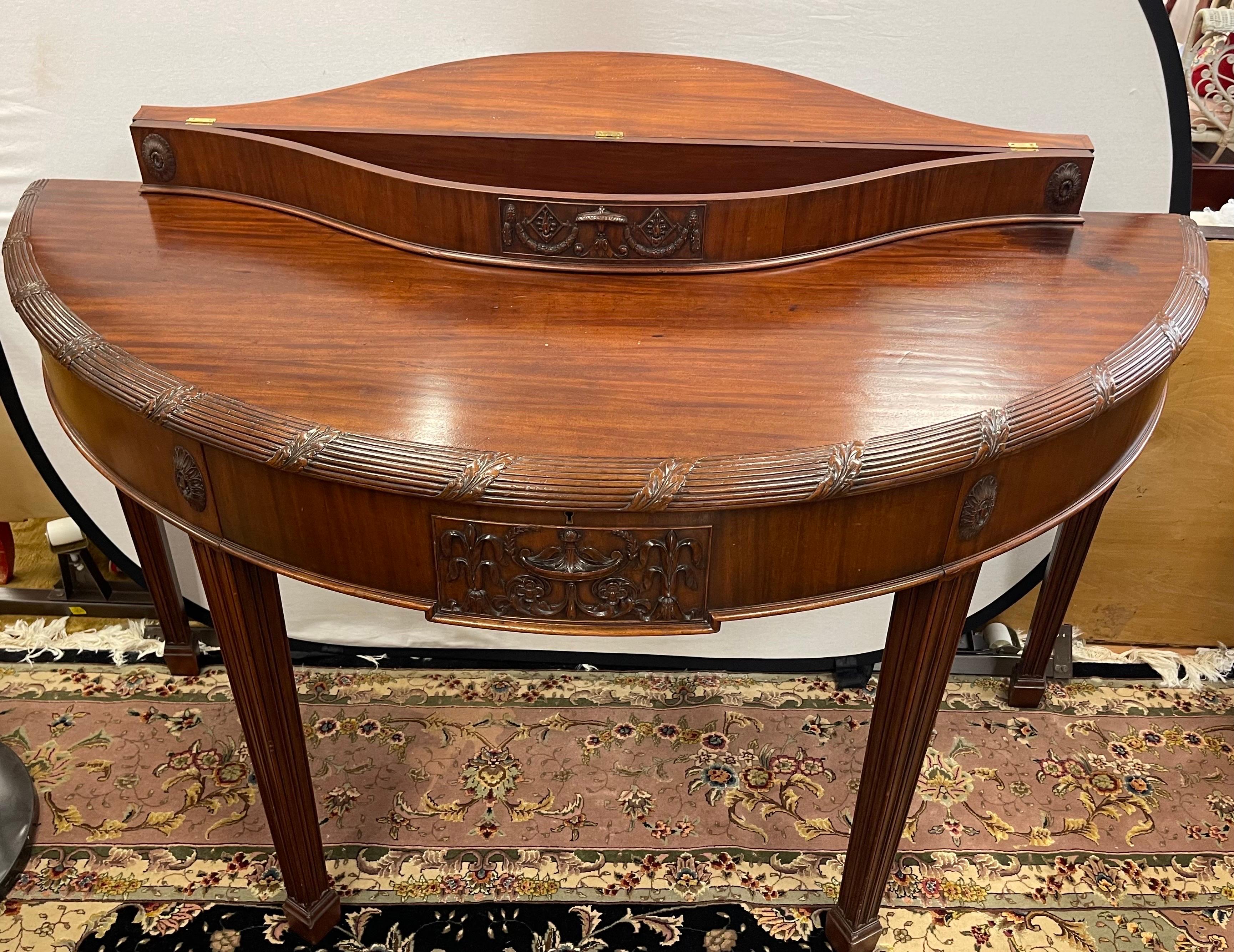 Extra Large English Vintage English Hepplewhite Style Demilune Table For Sale 2