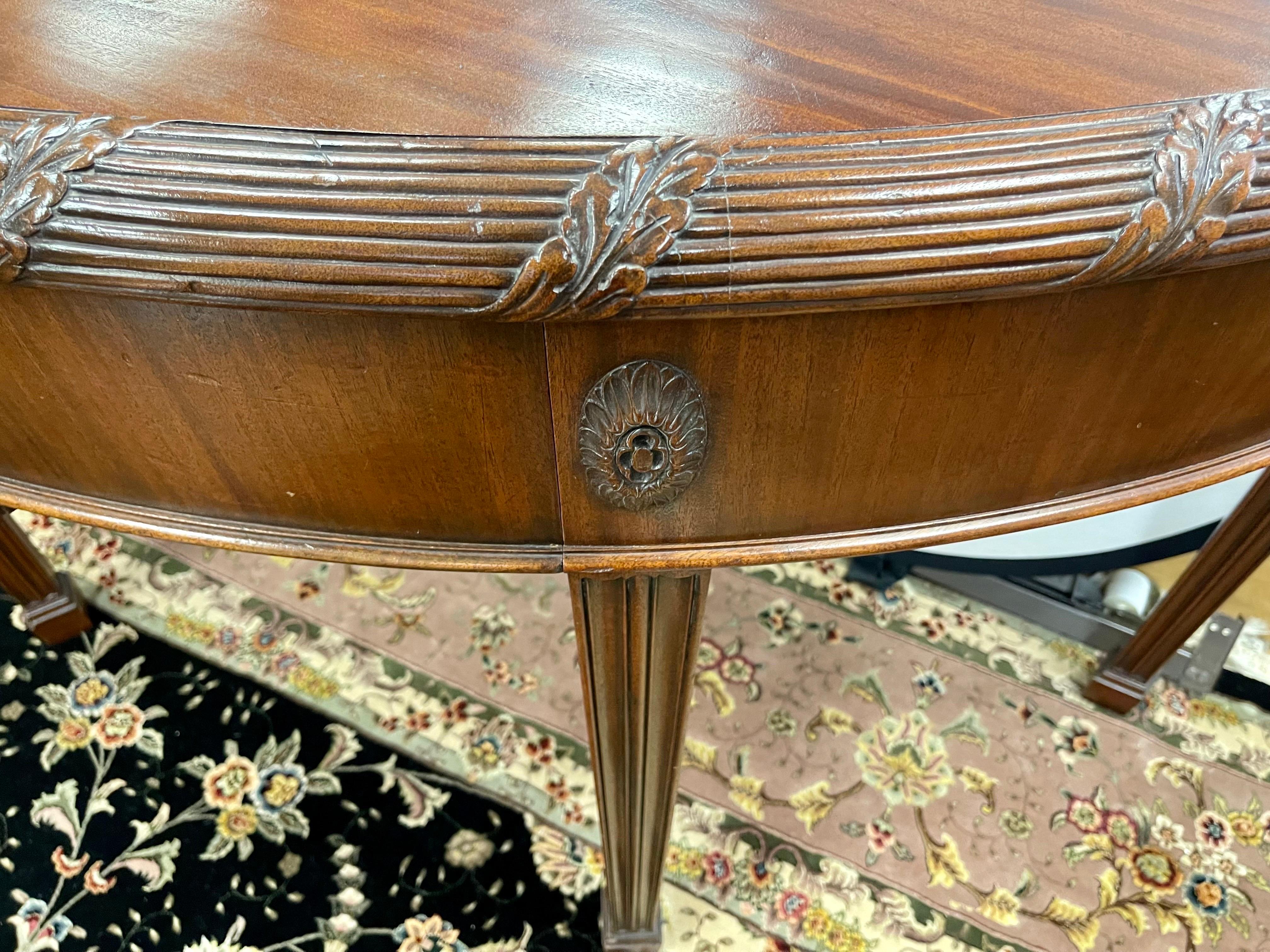 Extra Large English Vintage English Hepplewhite Style Demilune Table For Sale 3