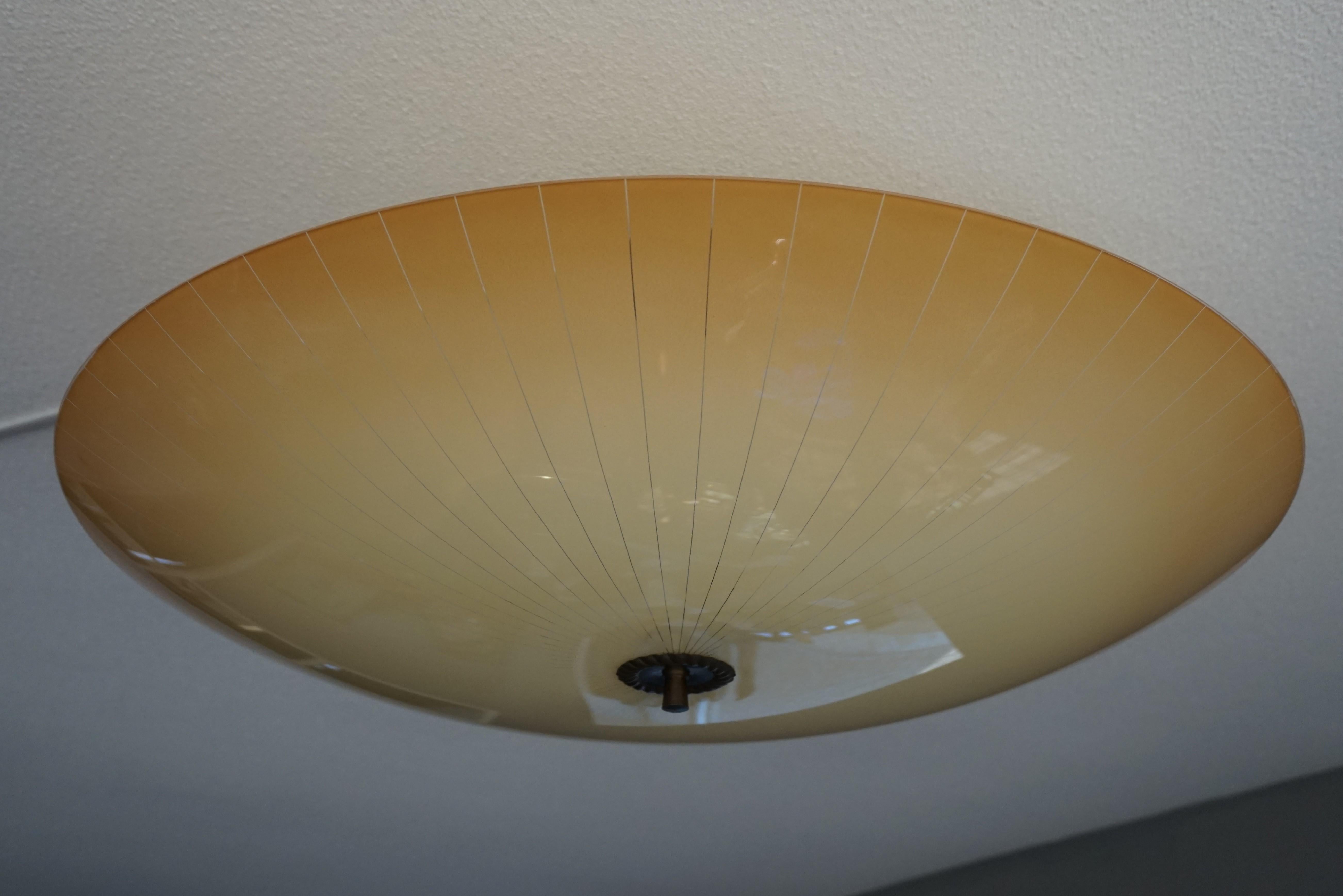 Extra Large & Excellent Condition 2-Light Mid-Century Modern Glass Flush Mount 5