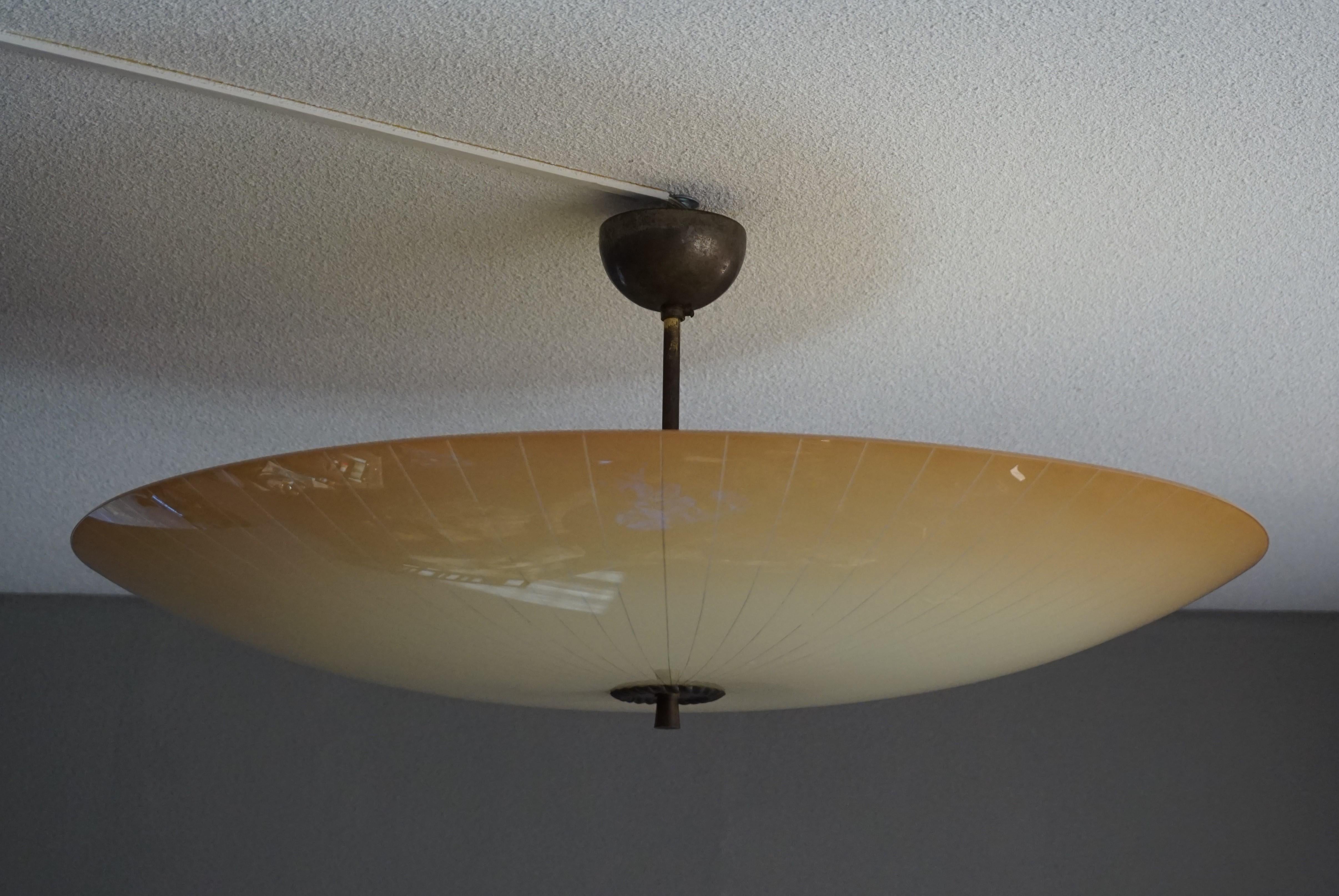 20th Century Extra Large & Excellent Condition 2-Light Mid-Century Modern Glass Flush Mount