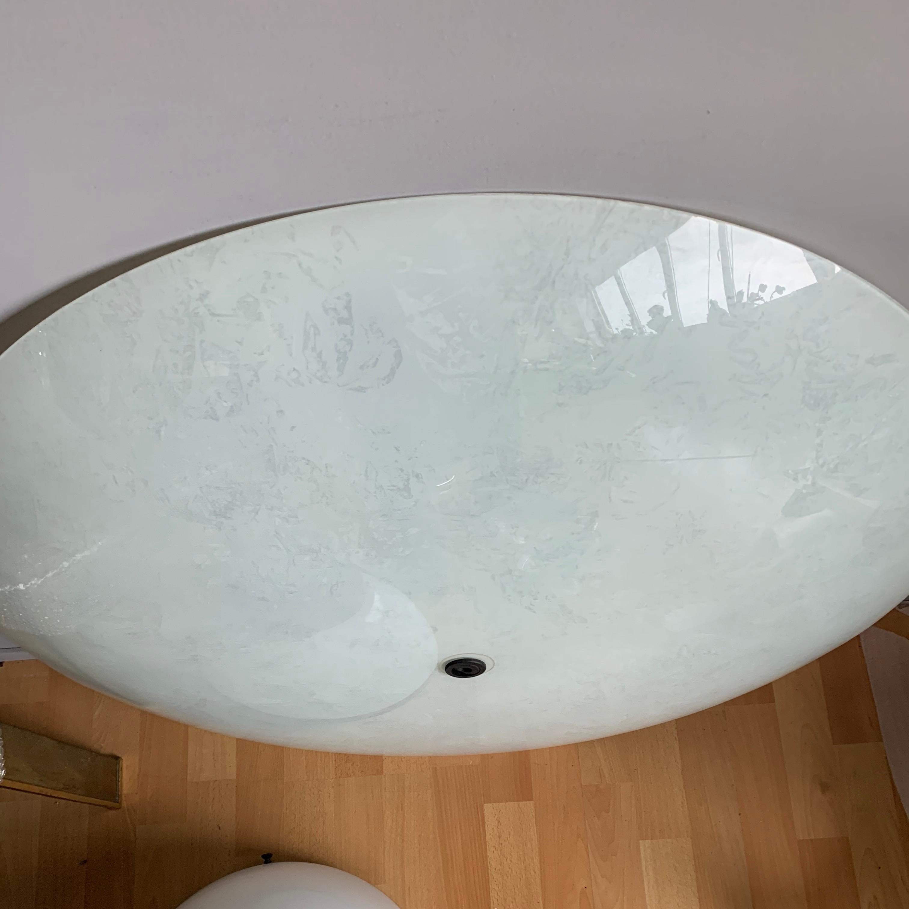 Extra Large and Excellent Condition 5-Light Mid-Century Modern Glass Flush Mount For Sale 11