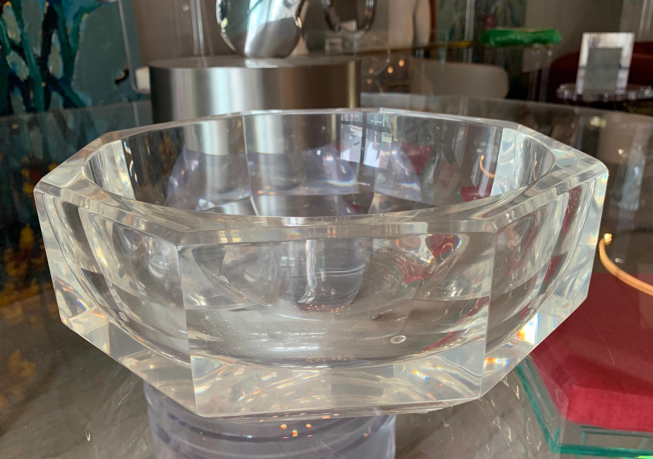 Late 20th Century Extra Large Faceted Lucite Bowl, circa 1970s For Sale