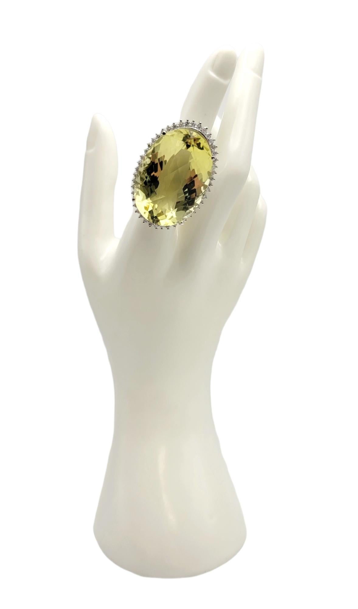 Extra Large Fantasy Oval Cut Lemon Citrine and Diamond Halo Cocktail Ring For Sale 4