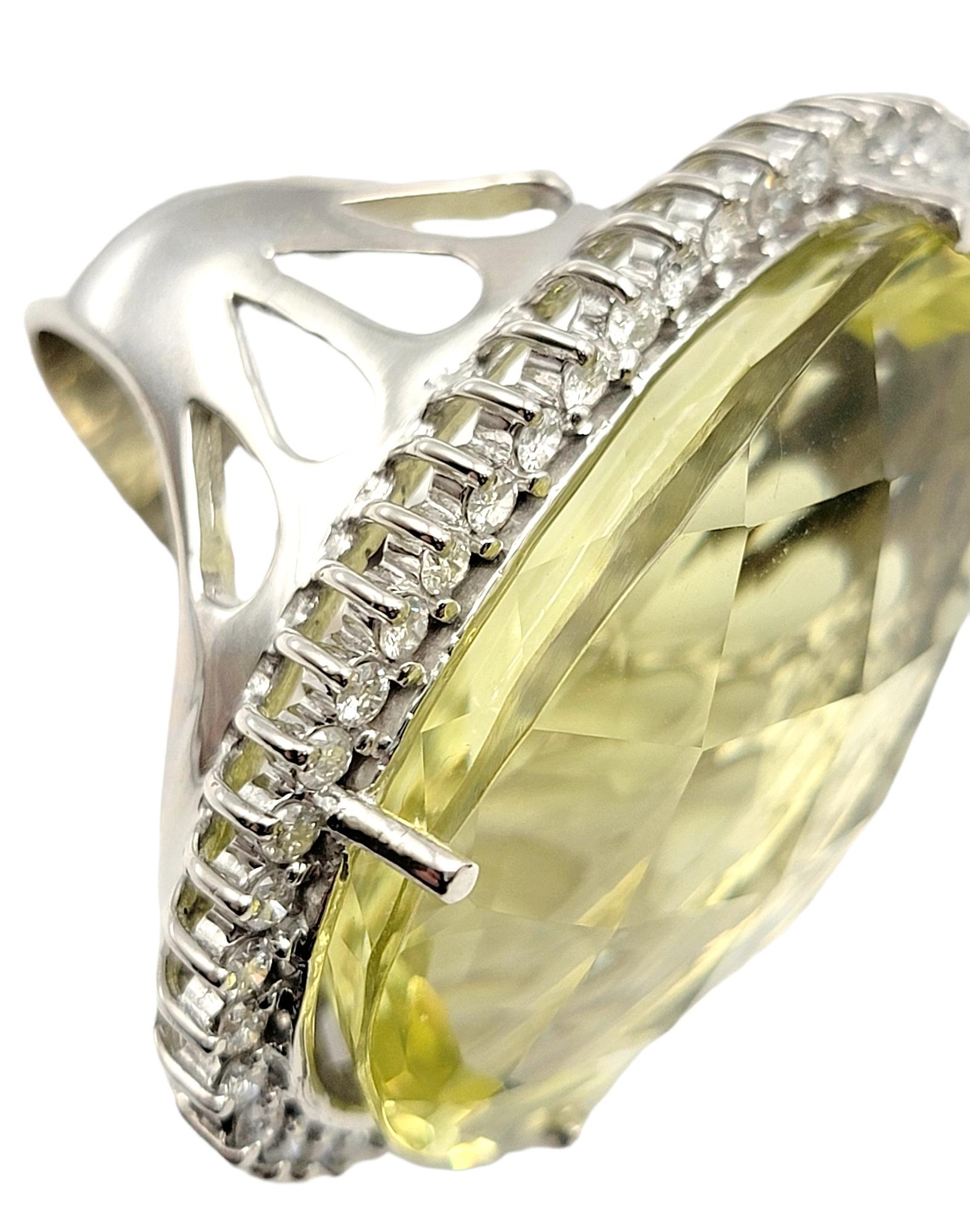 Extra Large Fantasy Oval Cut Lemon Citrine and Diamond Halo Cocktail Ring In Good Condition For Sale In Scottsdale, AZ