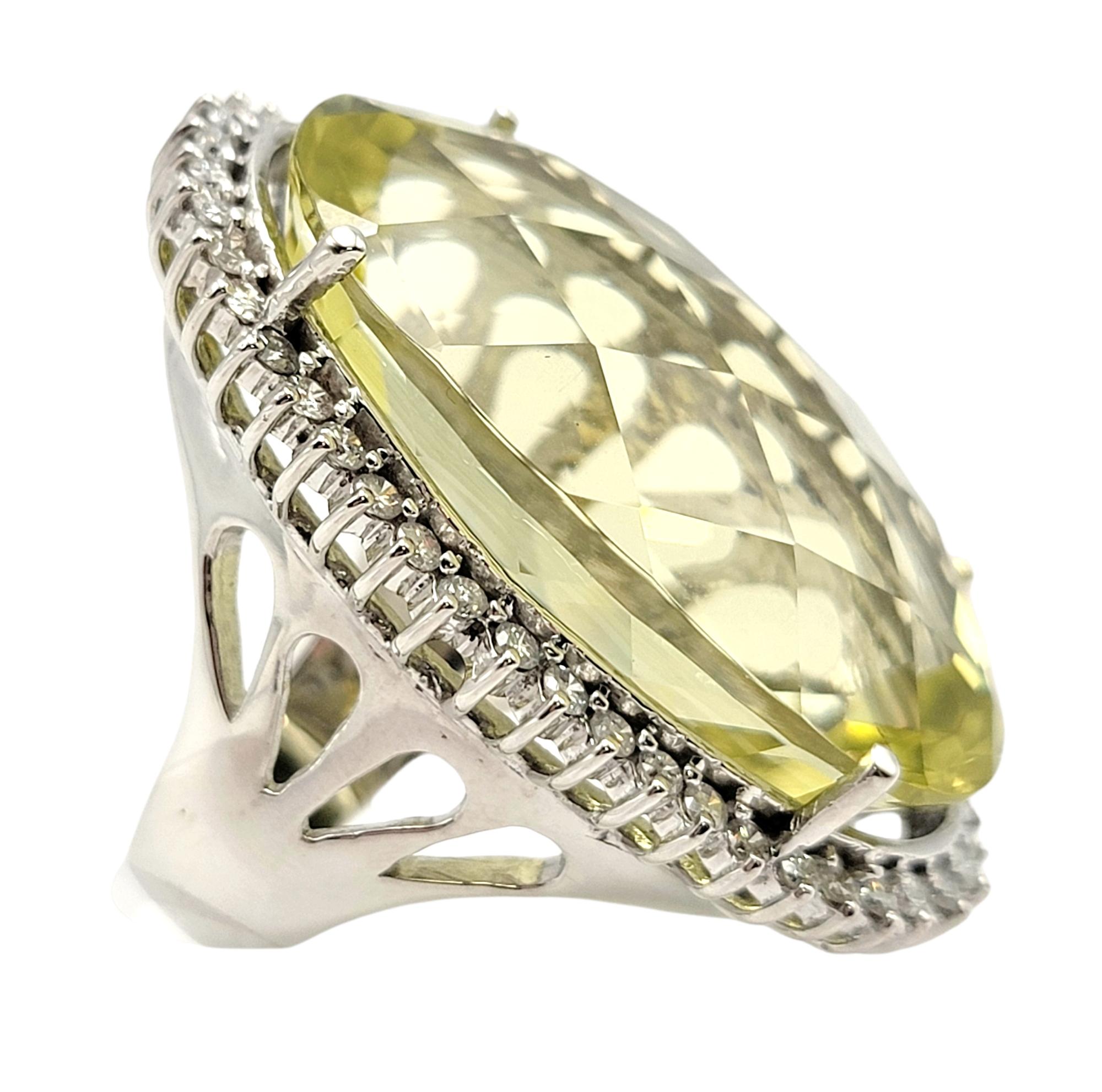 Women's Extra Large Fantasy Oval Cut Lemon Citrine and Diamond Halo Cocktail Ring For Sale