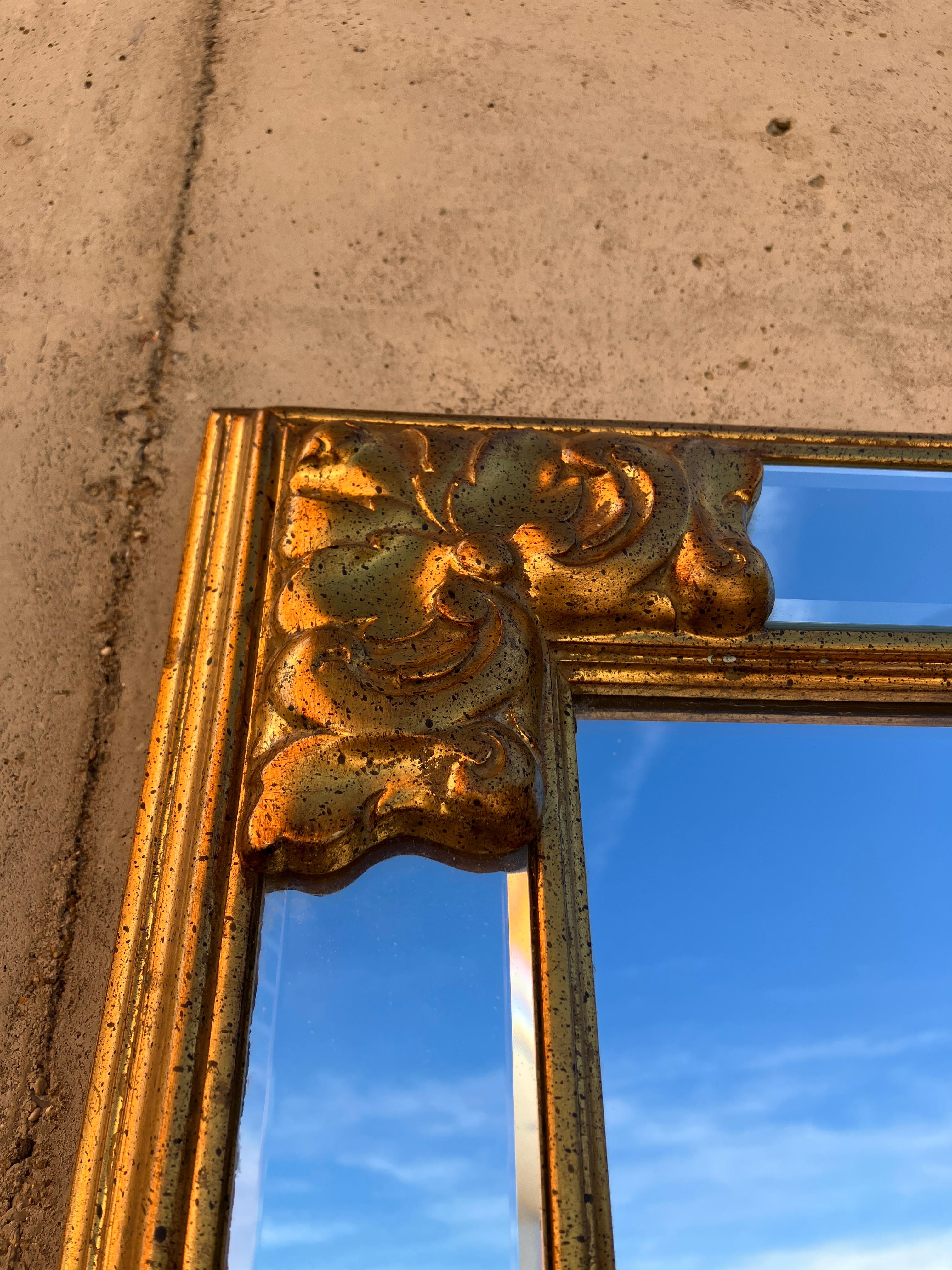 Baroque Revival Extra Large Floor or Mantle Mirror with Gold Frame