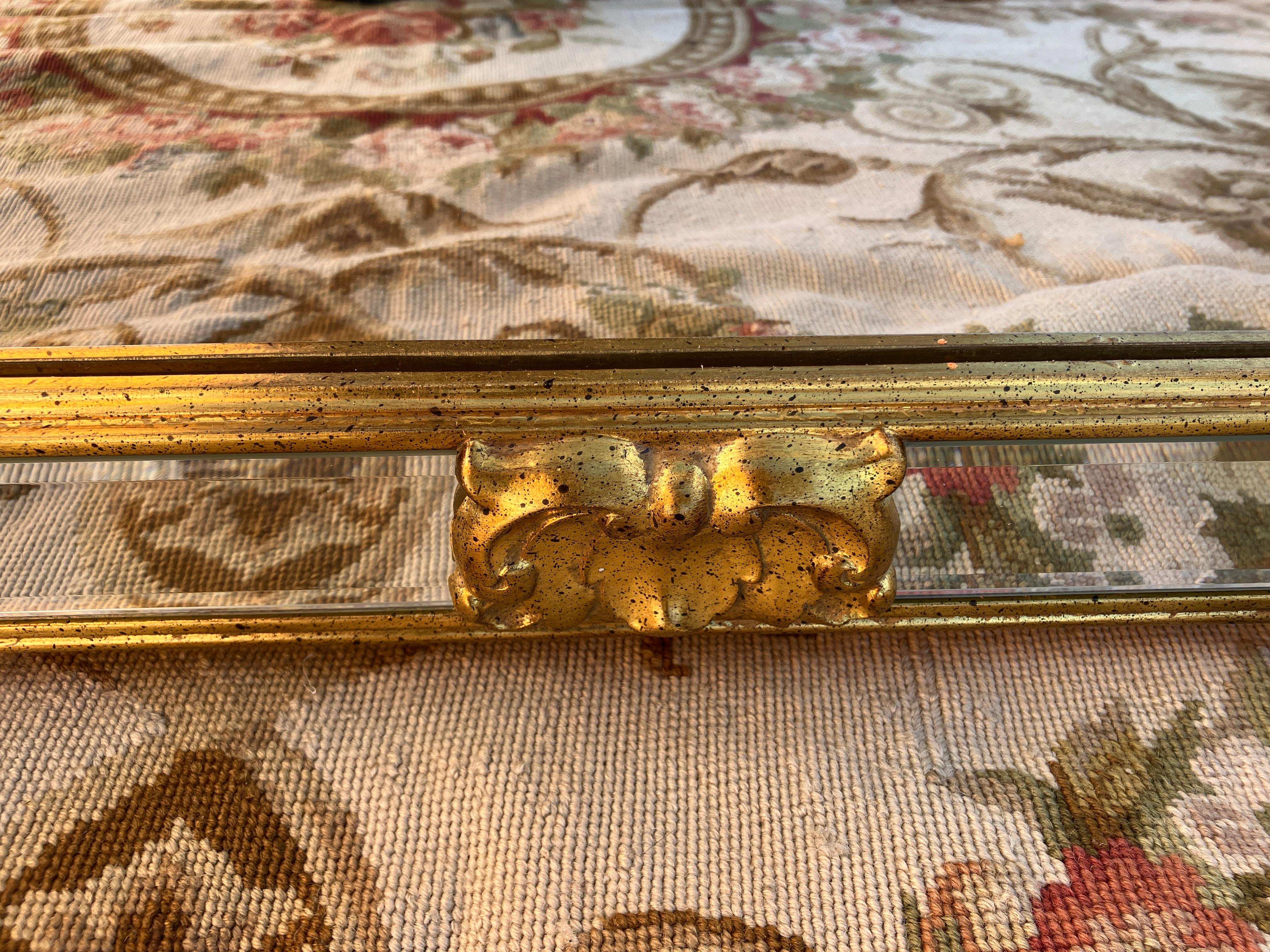 French Extra Large Floor or Mantle Mirror with Gold Frame