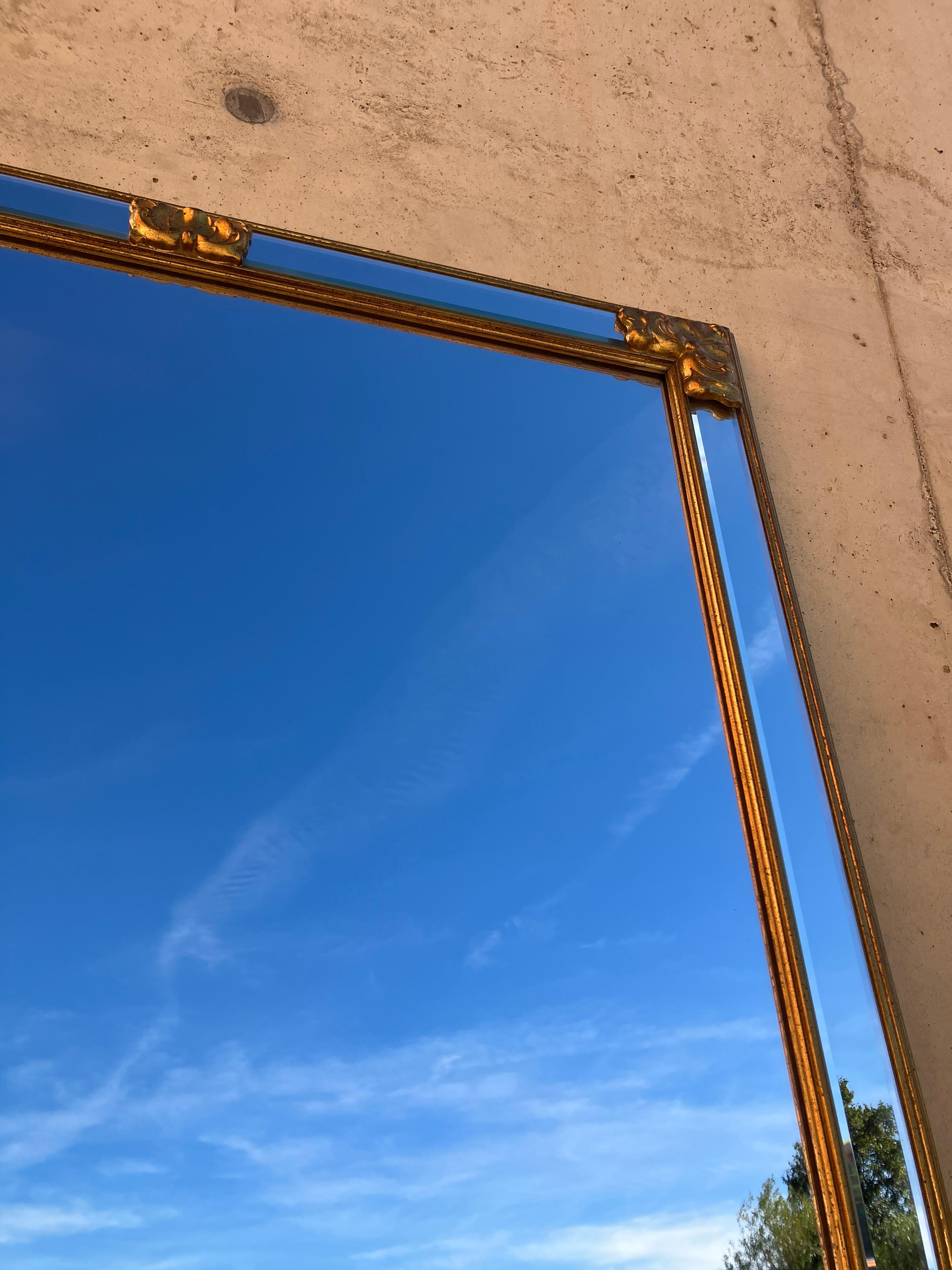 Carved Extra Large Floor or Mantle Mirror with Gold Frame