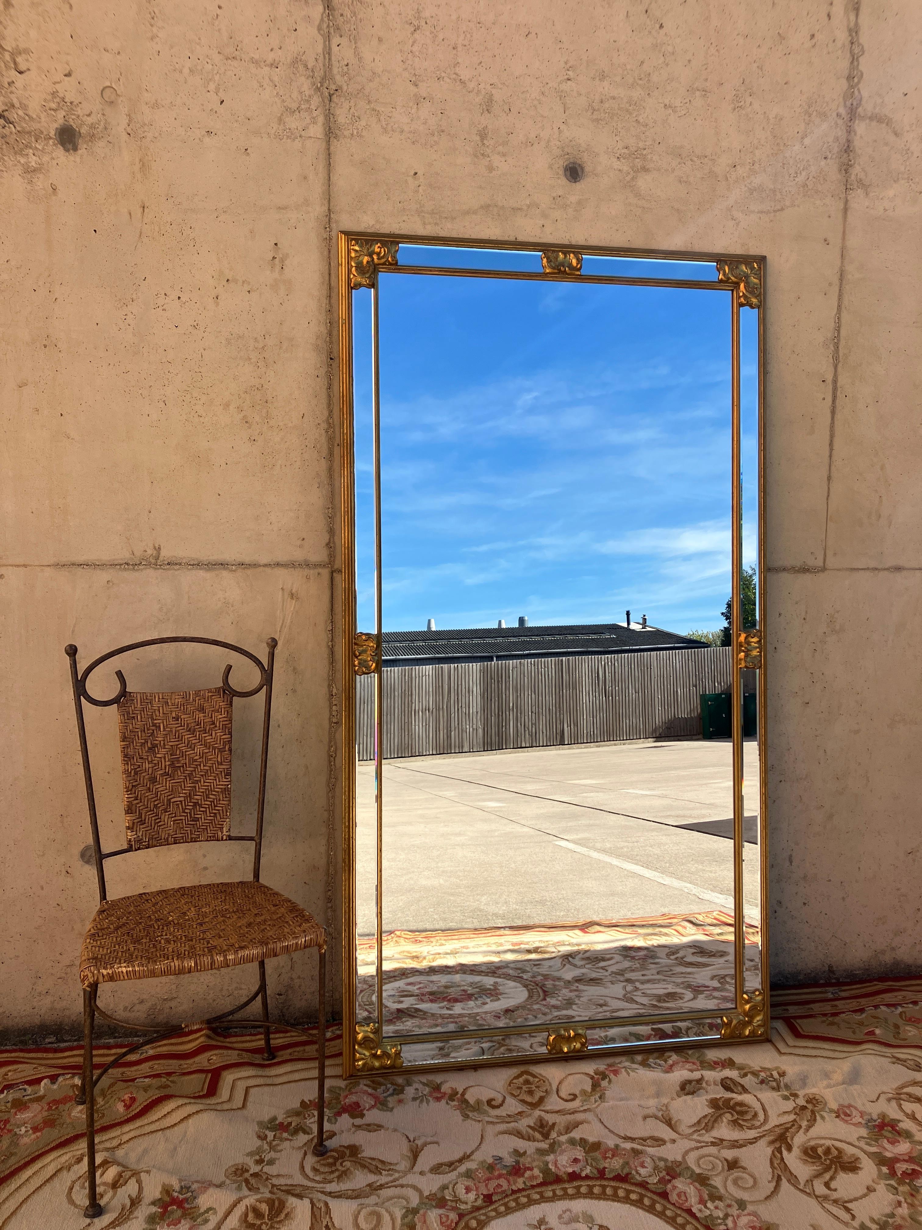 Late 20th Century Extra Large Floor or Mantle Mirror with Gold Frame