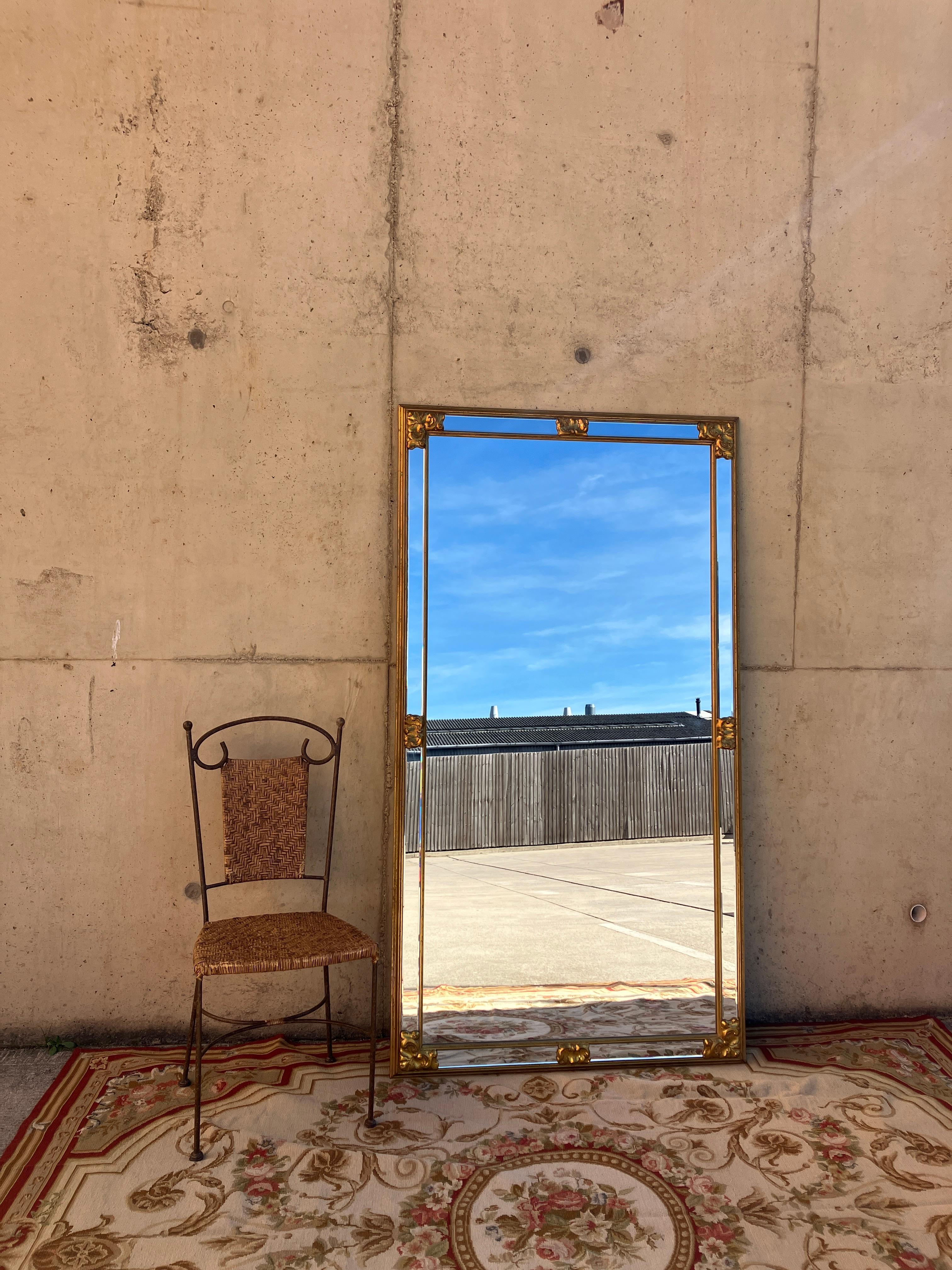 Plywood Extra Large Floor or Mantle Mirror with Gold Frame