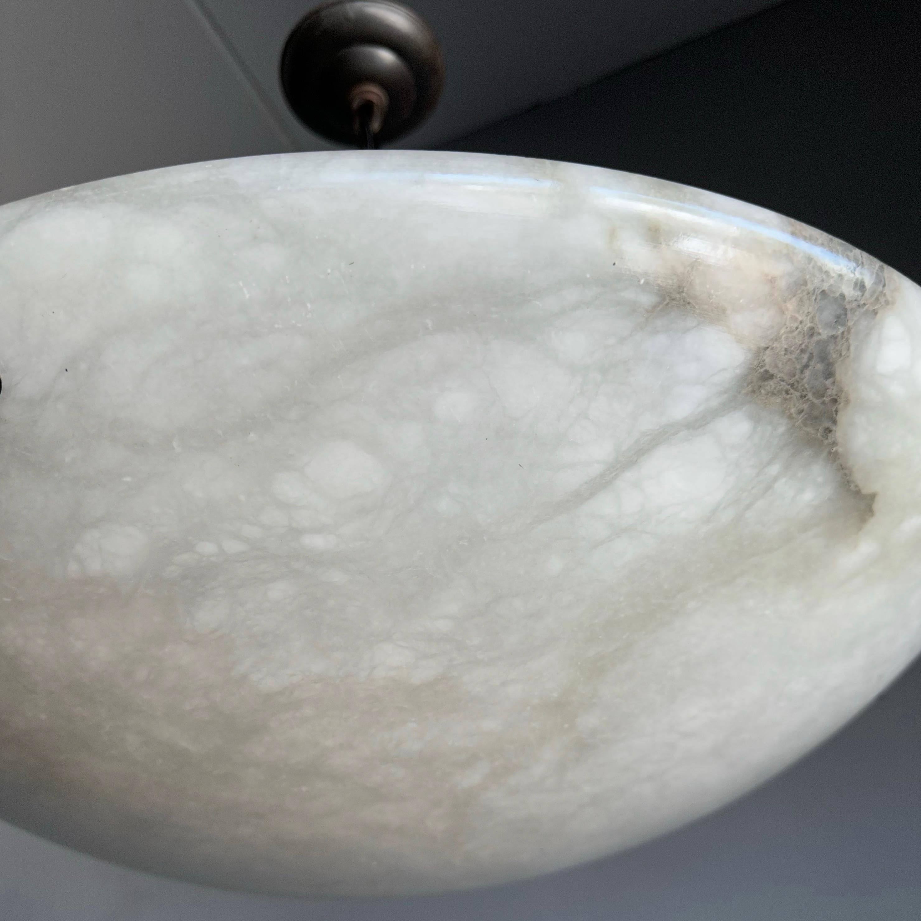 Art Deco EXTRA LARGE Flush Mount / Pendant with Stunning White Alabaster Moon-Like Shade