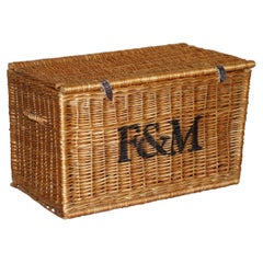 EXTRA LARGE F&M FORTNUM MASON WICKER LEATHER PICNiC HAMPER LOG BIN LINEN BASKET