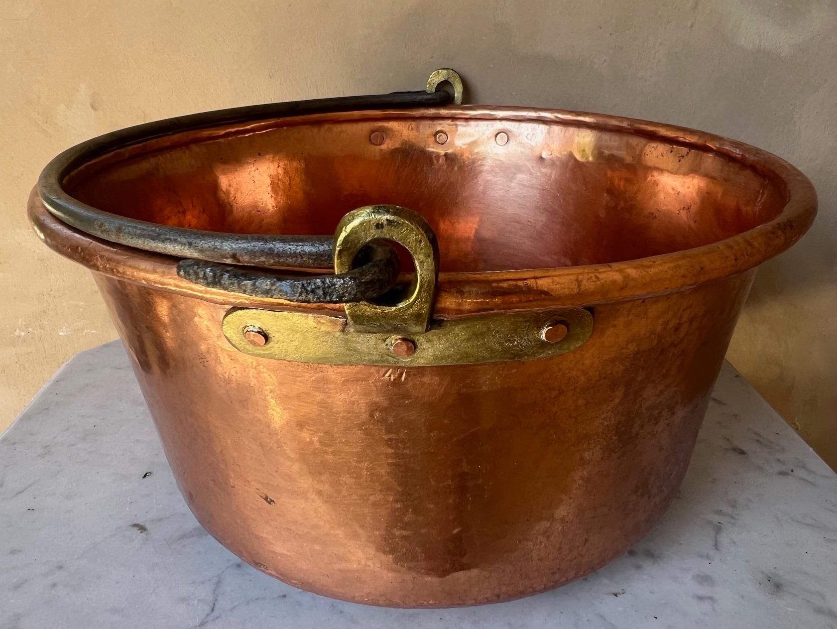 French Provincial Extra Large French Copper Cauldron With Iron Handle, C. 19th Century