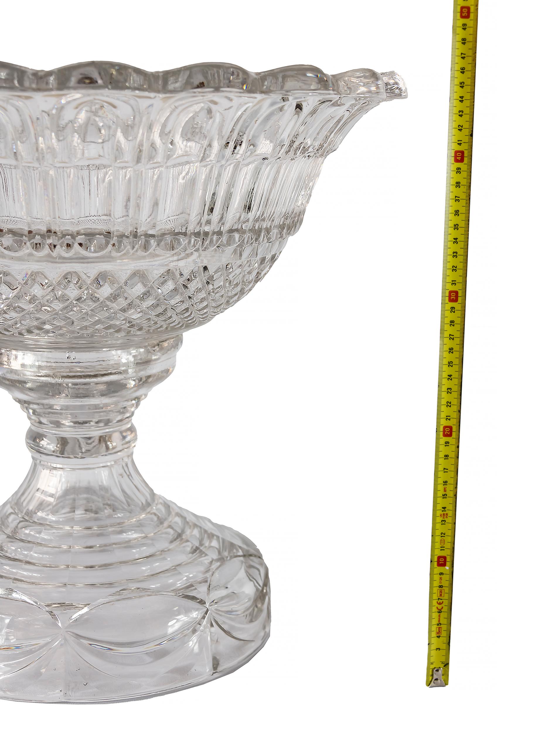 Extra Large French Handmade Crystal Glass Vase Centerpiece, circa 1920's 2