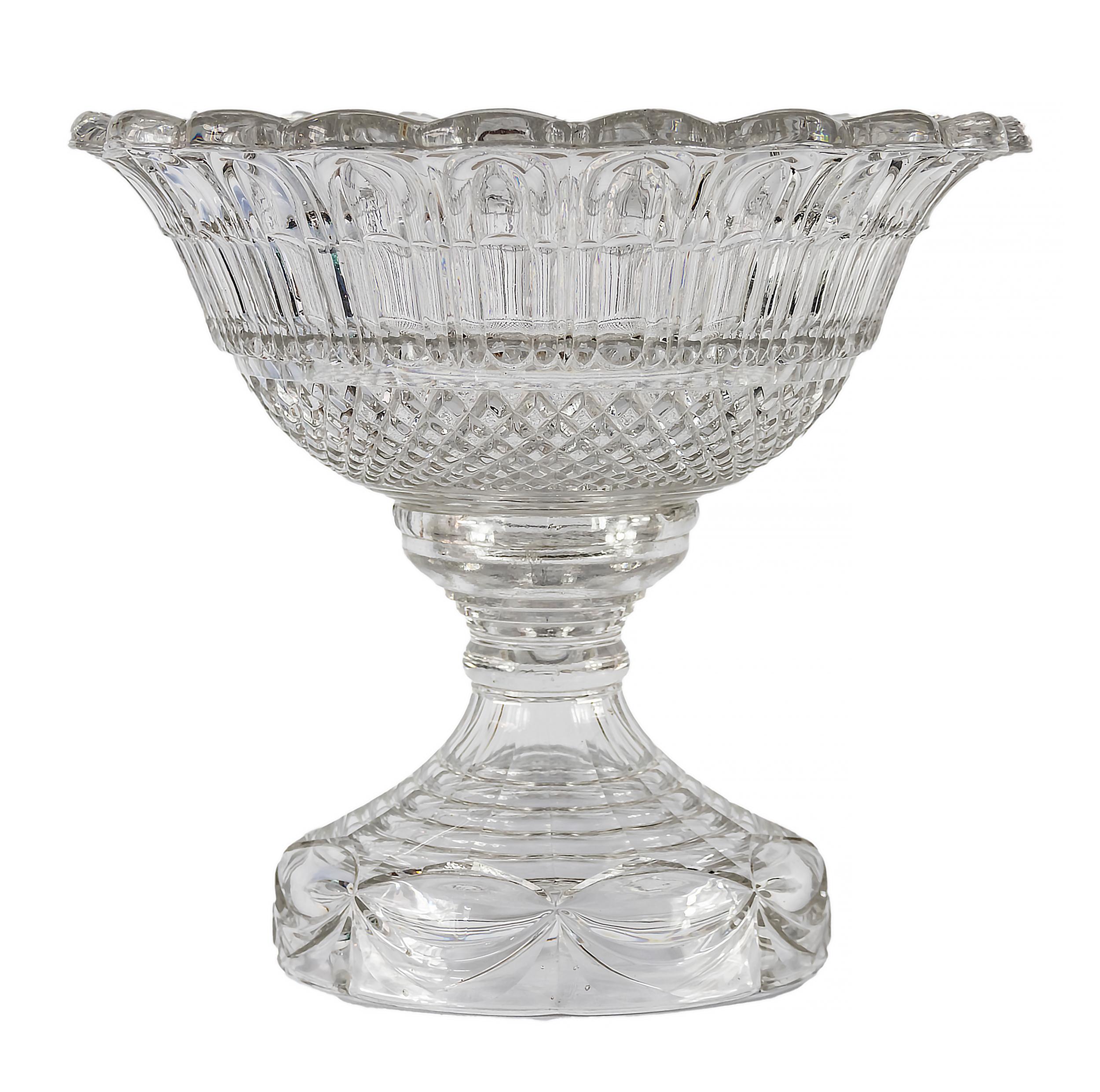 Extra large French crystal vase/centerpiece/punch bowl on pedestal base from 1920-30's. 
The item separates in two pieces.
The total weight: 23 kg.