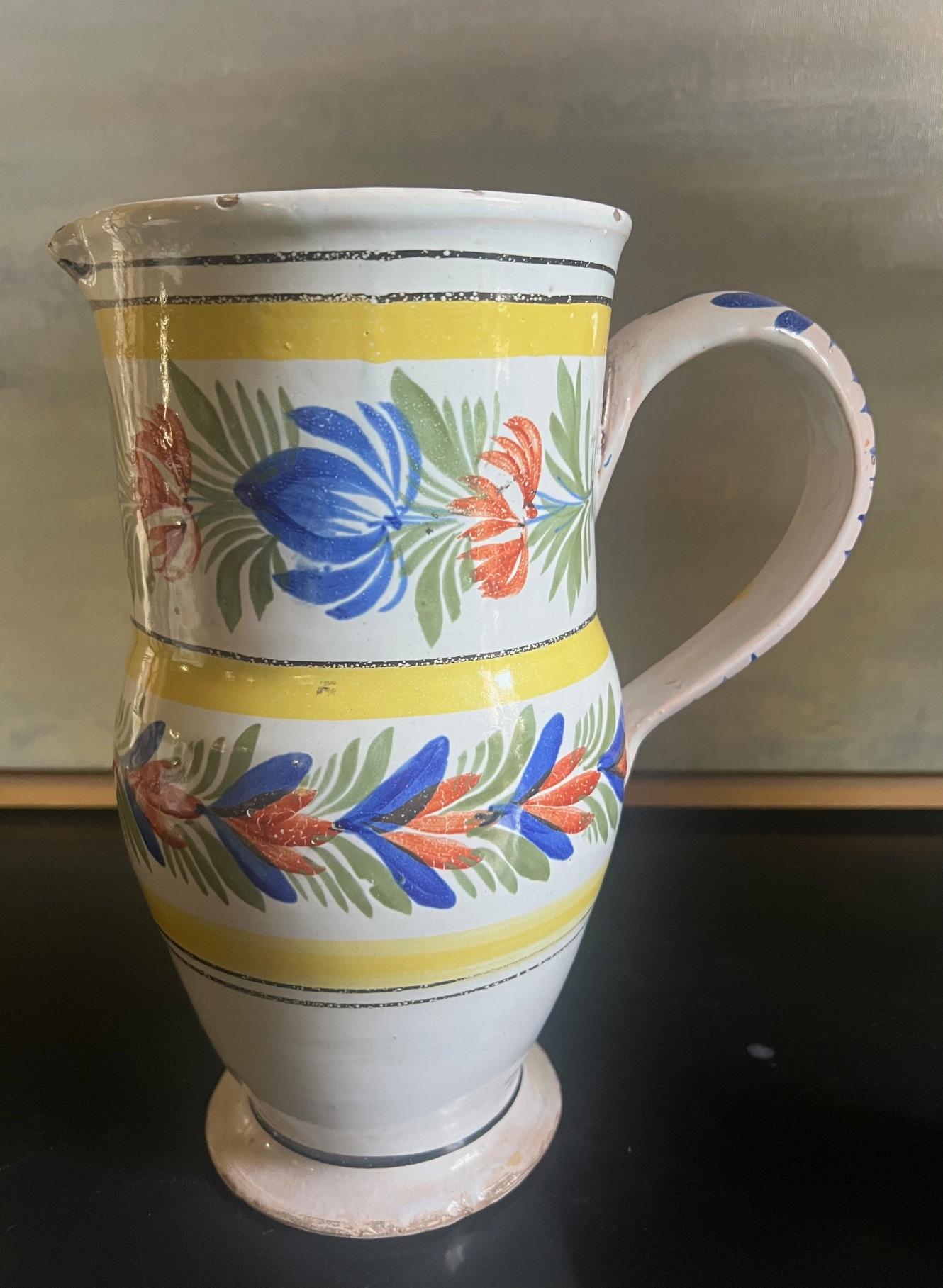 French Provincial Extra Large French Quimper Pitcher Early 19th Century
