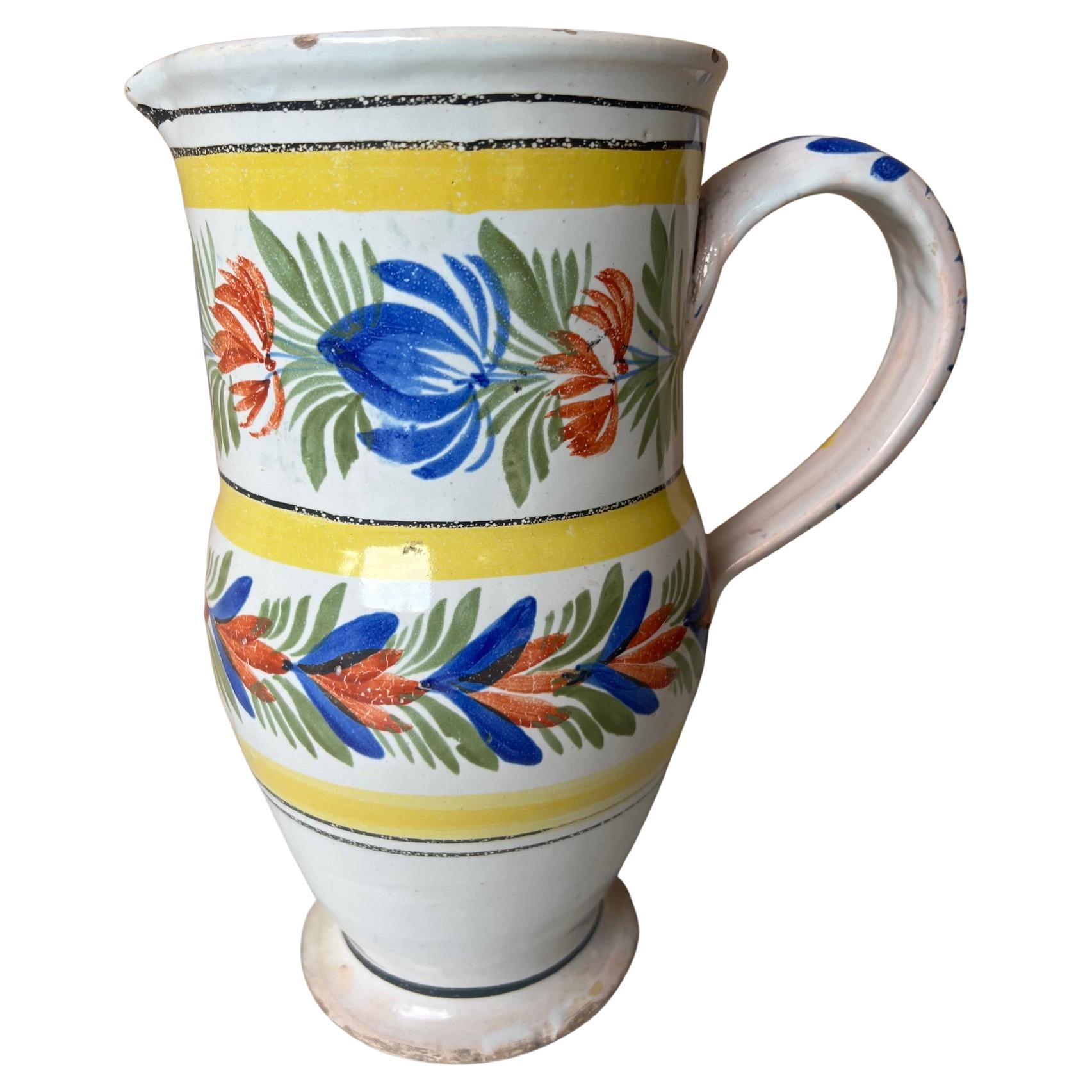 Hand-Painted Extra Large French Quimper Pitcher Early 19th Century