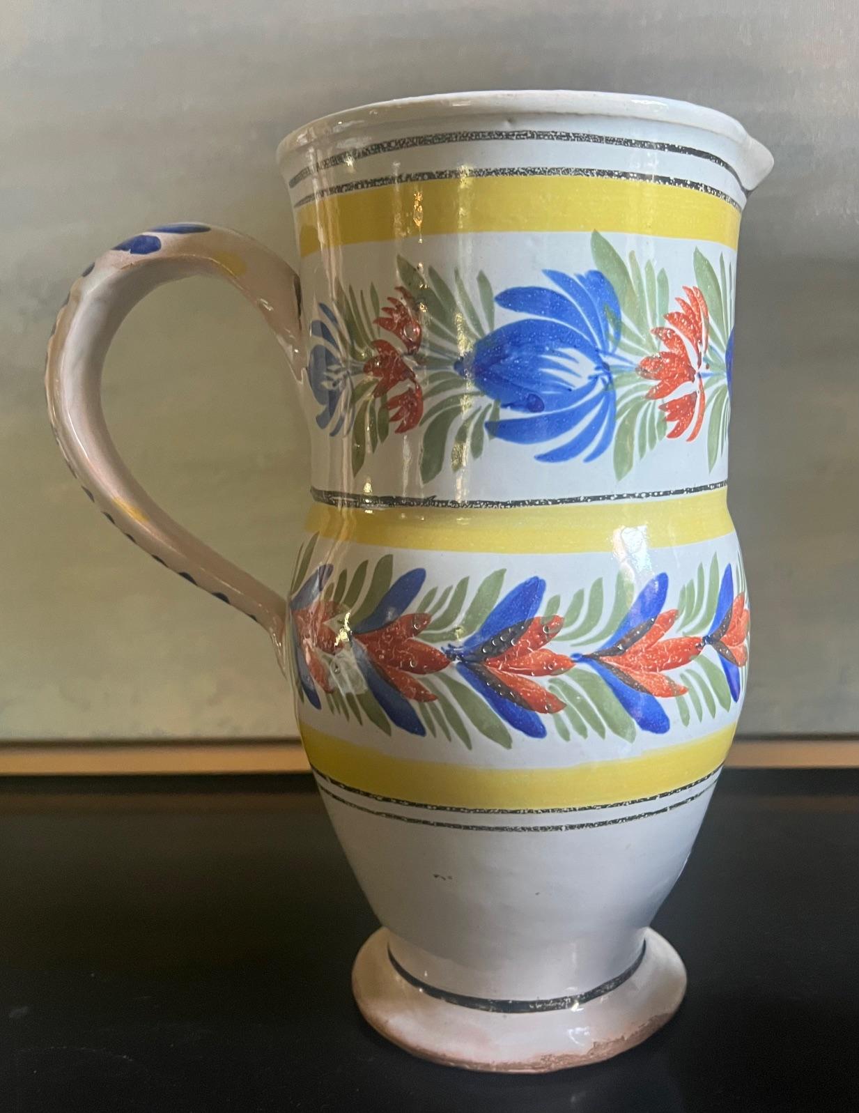 Terracotta Extra Large French Quimper Pitcher Early 19th Century