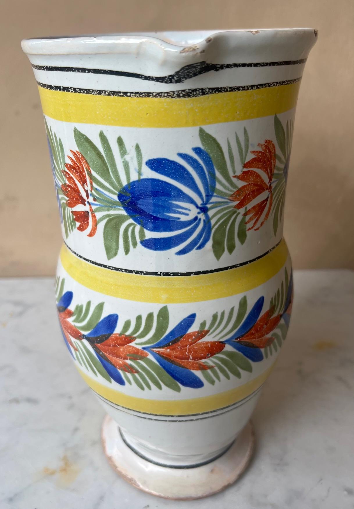 Extra Large French Quimper Pitcher Early 19th Century 1