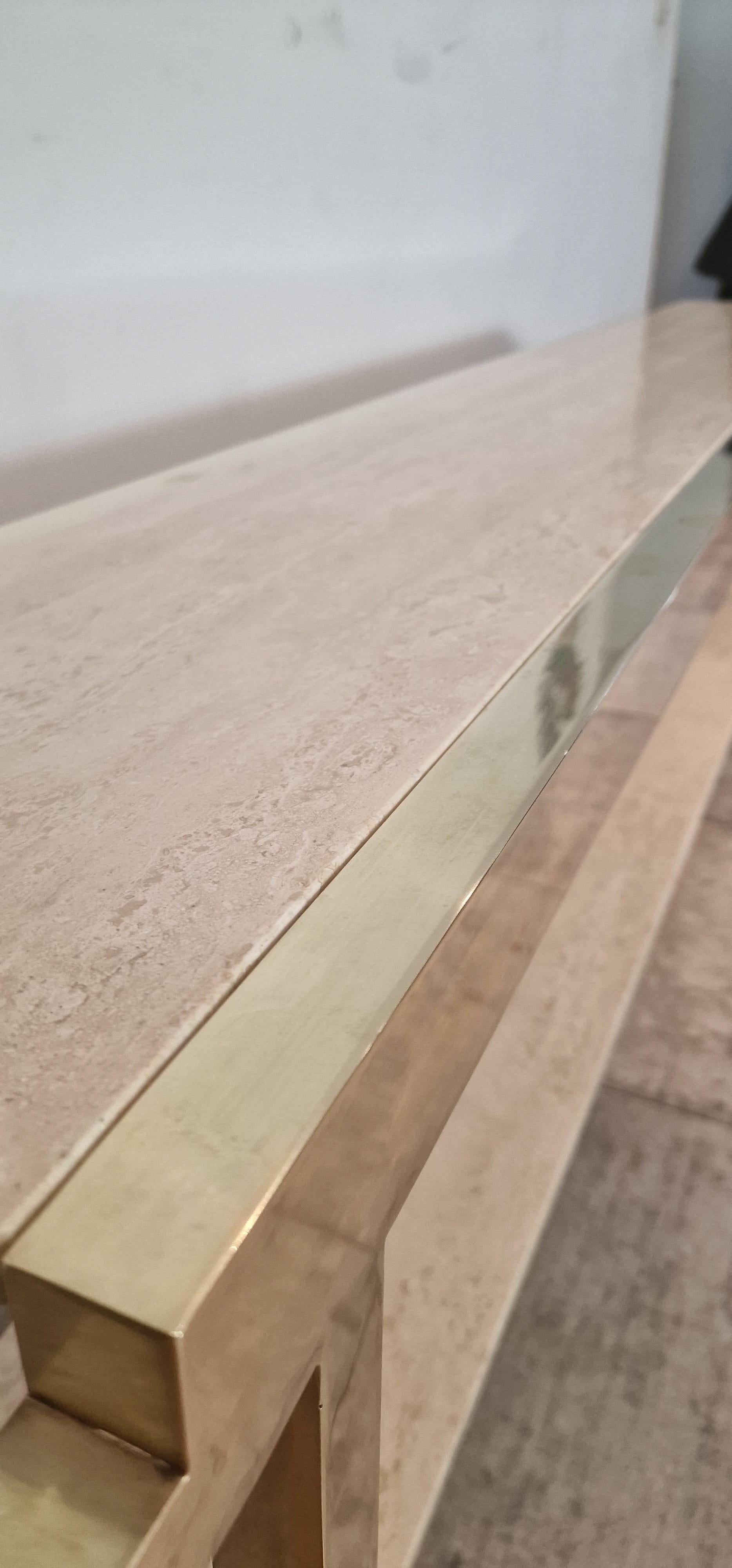 Very good condition , extra large console in travertine and brass