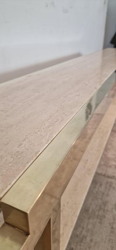 Extra Large Full Brass Travertine Console table