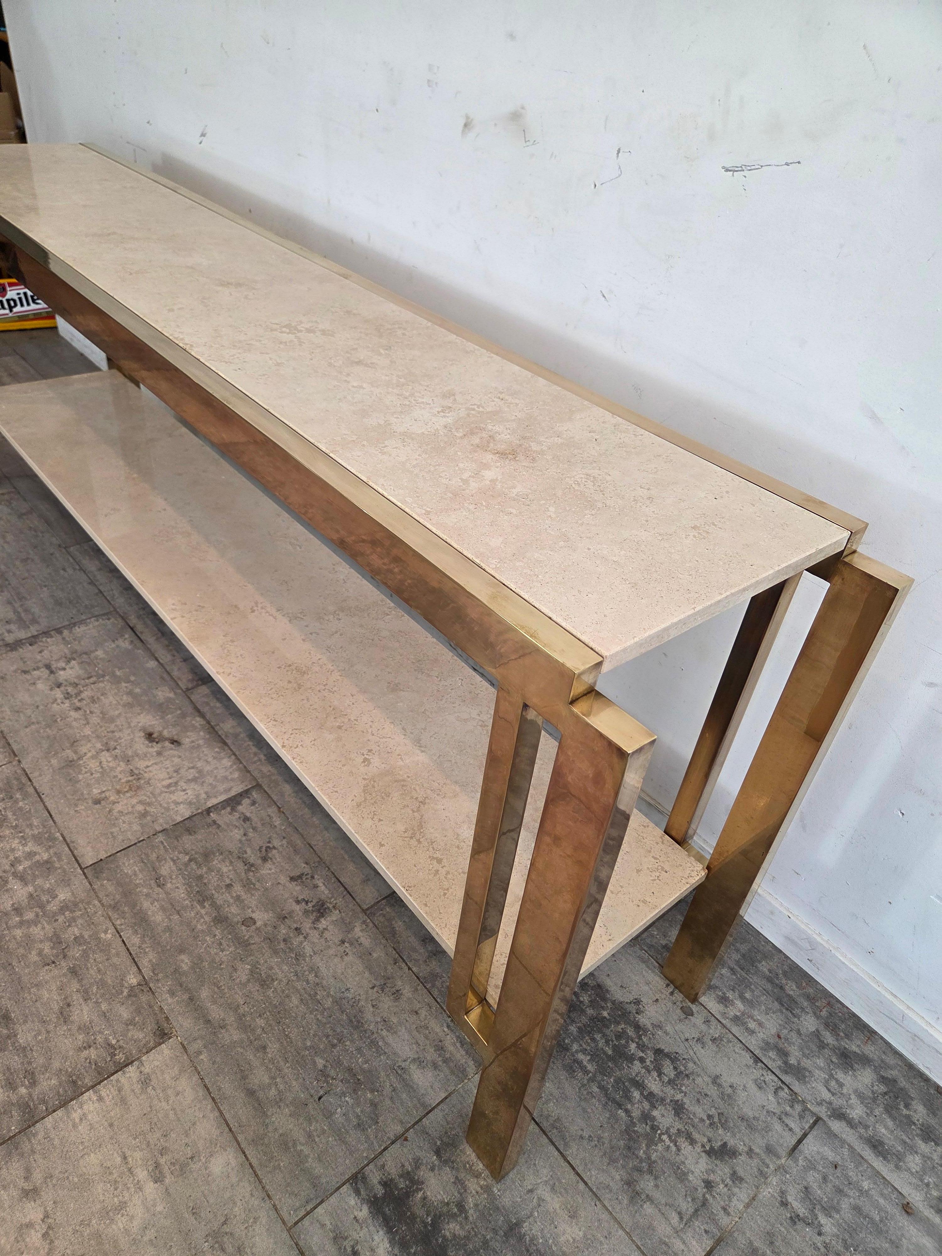 Very good condition , extra large console in travertine and brass
