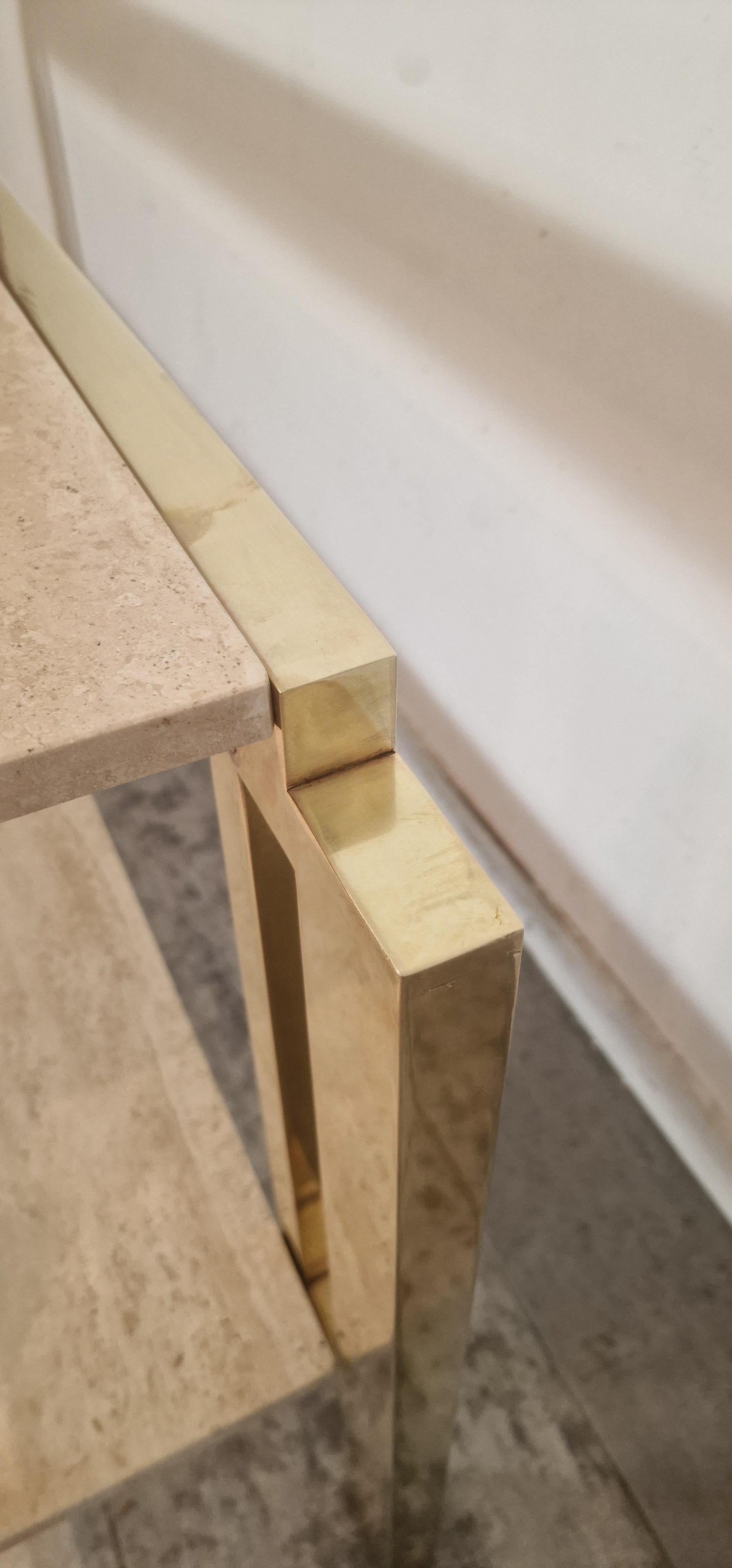 Mid-Century Modern Extra Large Full Brass Travertine Console table