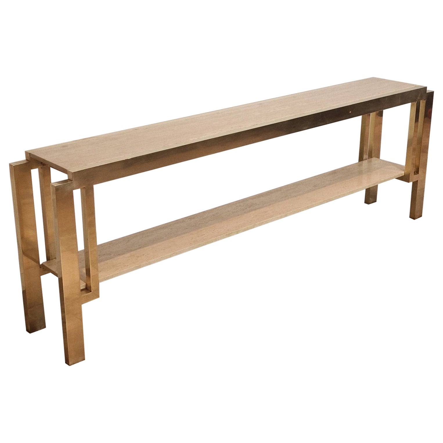 Extra Large Full Brass Travertine Console table