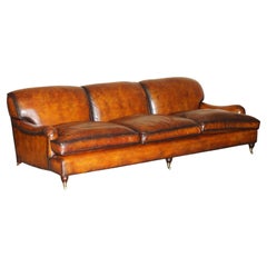 EXTRA LARGE FULLY RESTORED BROWN LEATHER HOWARD & SON Style SOFA PART OF SUiTE