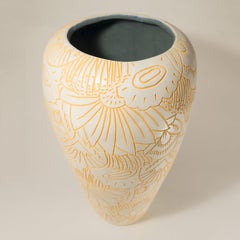 Extra Large "Garden" Design Hand Carved Porcelain Art Pottery Vase