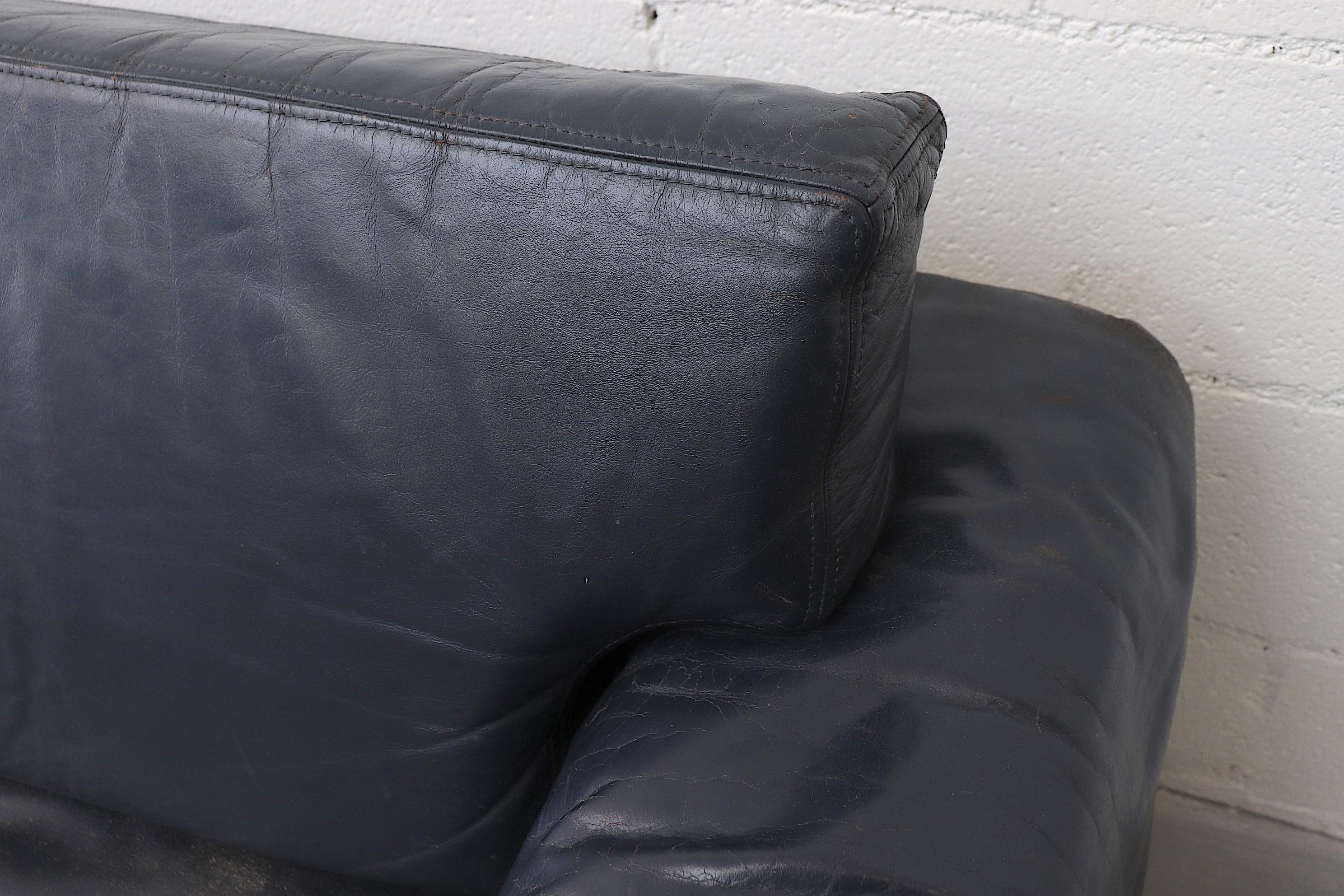 Extra Large Gelderland Blue Leather Sectional Sofa 3