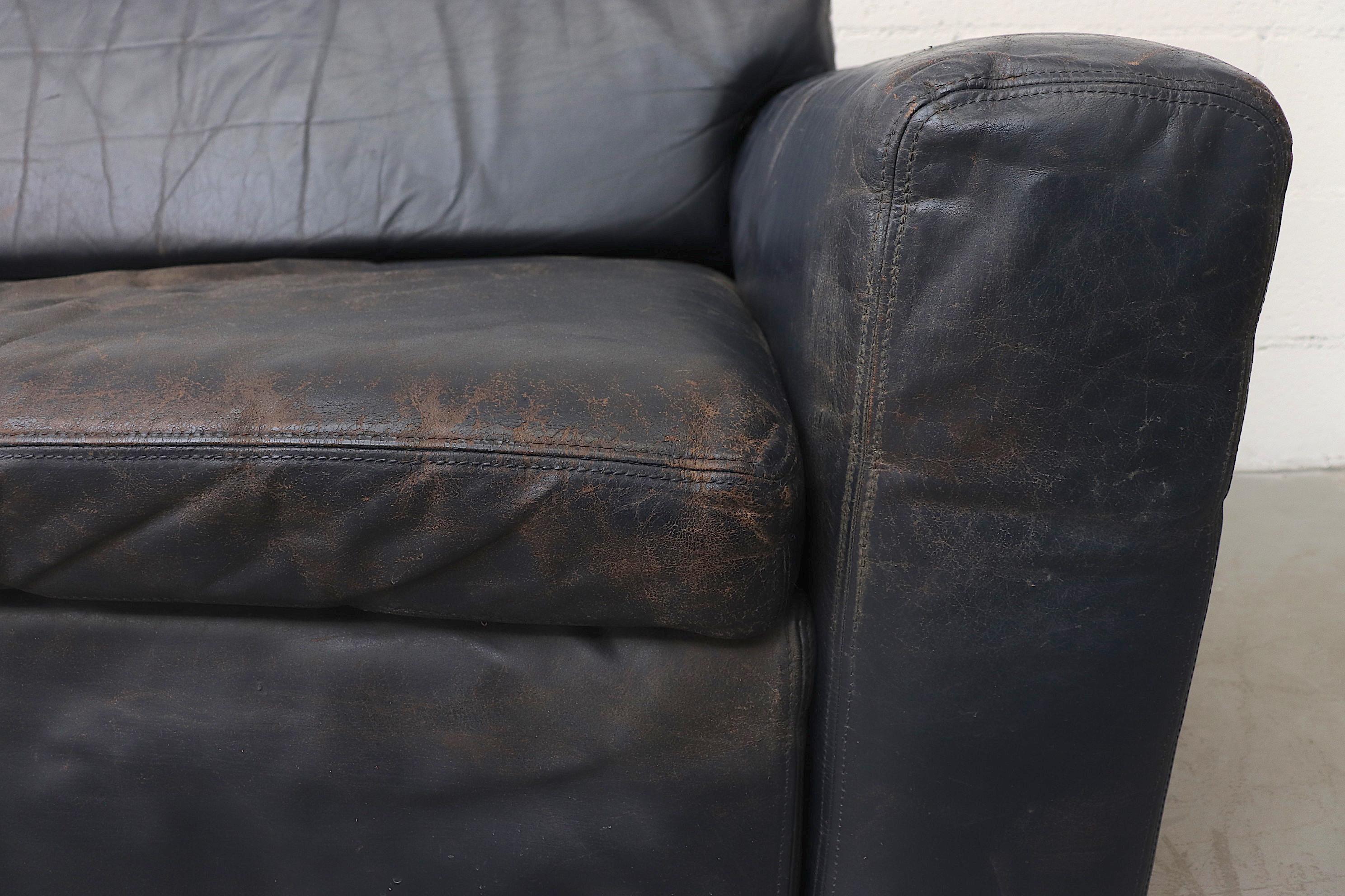 Extra Large Gelderland Blue Leather Sectional Sofa 4