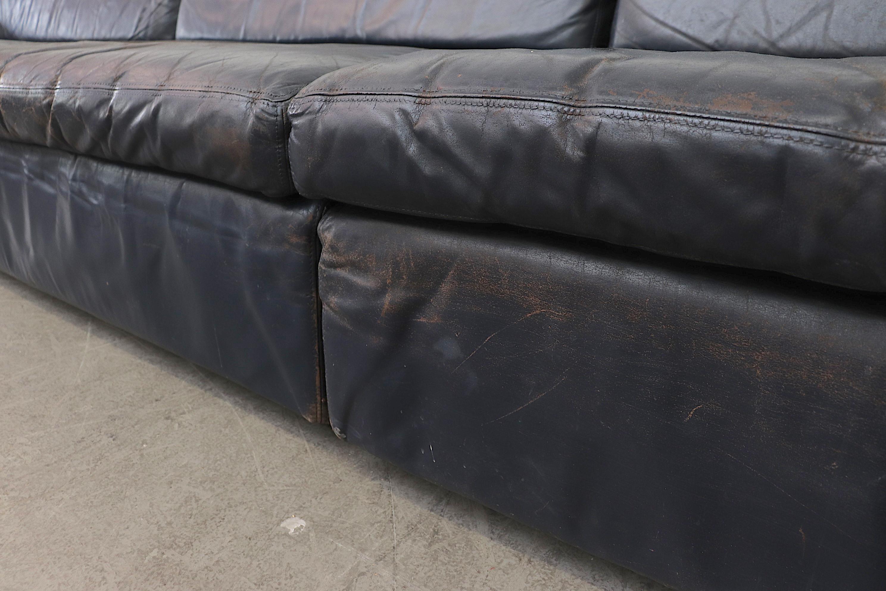 Extra Large Gelderland Blue Leather Sectional Sofa 5