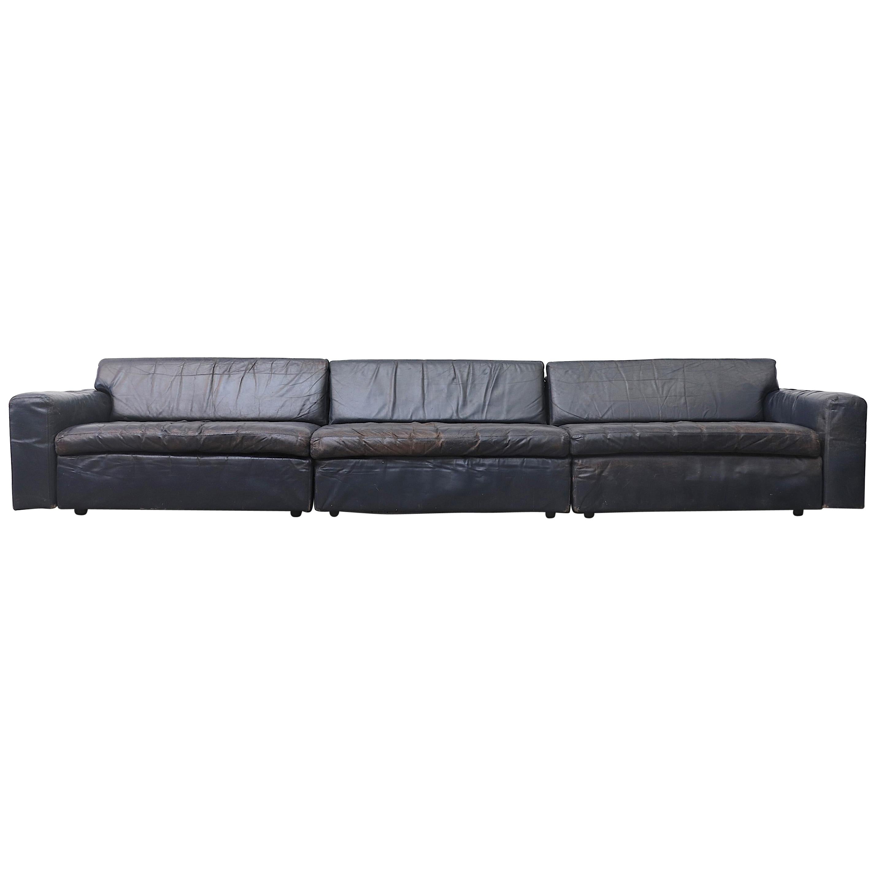 Extra Large Gelderland Blue Leather Sectional Sofa